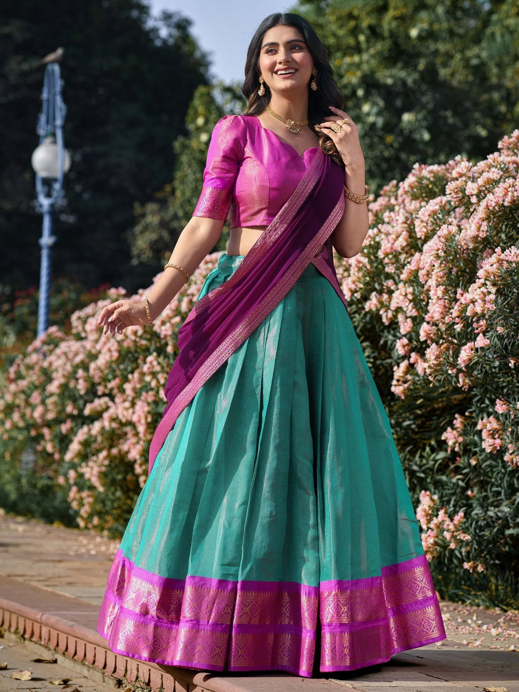Sky Blue Amazing Zari Weaving Kanchipuram Silk Traditional Lehenga Choli
