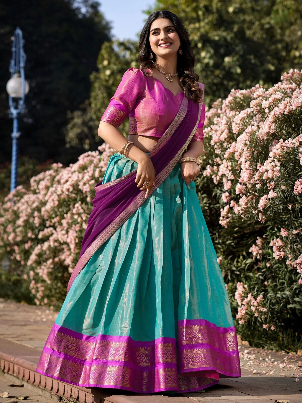Sky Blue Amazing Zari Weaving Kanchipuram Silk Traditional Lehenga Choli