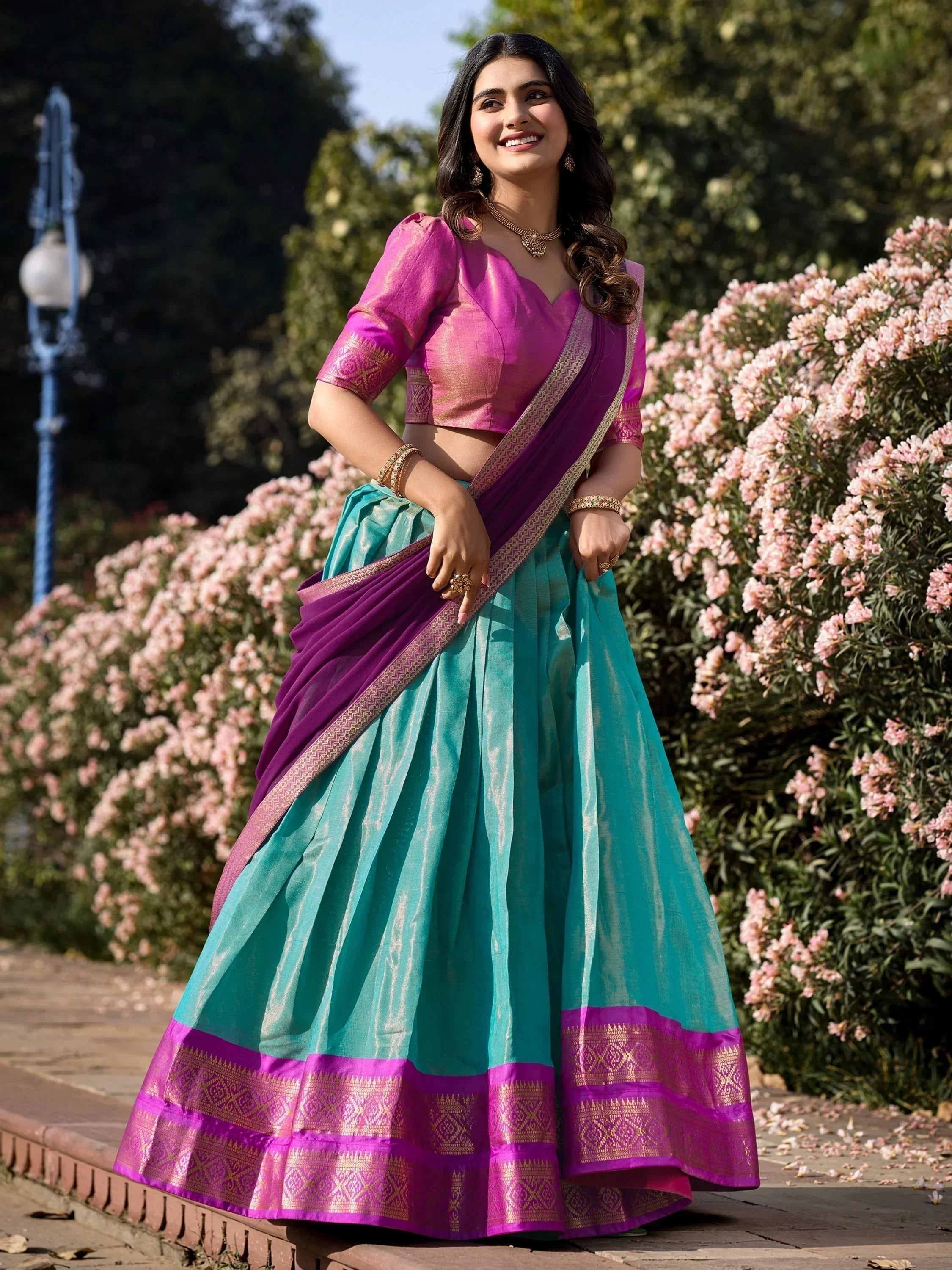 Sky Blue Amazing Zari Weaving Kanchipuram Silk Traditional Lehenga Choli