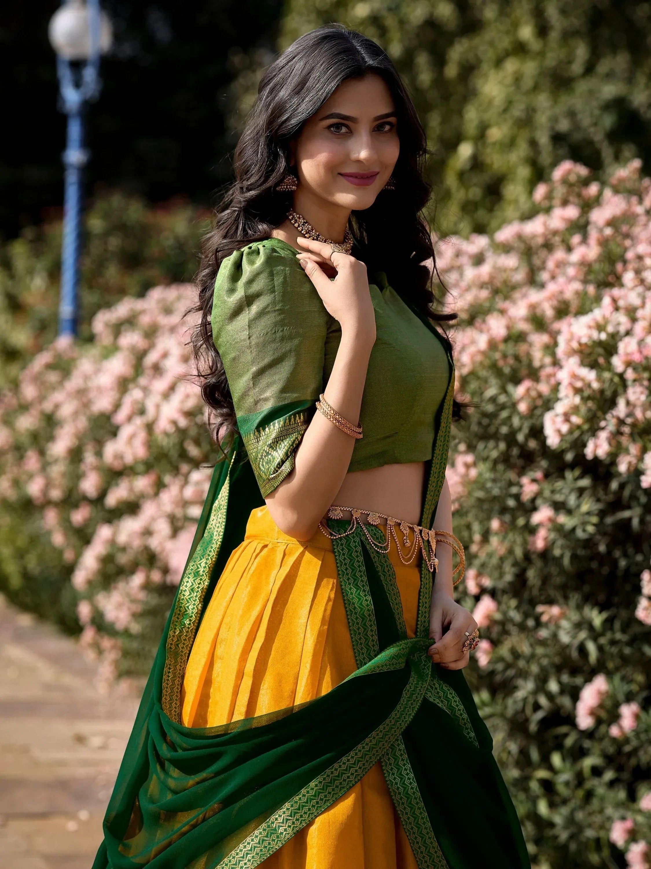Yellow Amazing Zari Weaving Kanchipuram Silk Traditional Lehenga Choli