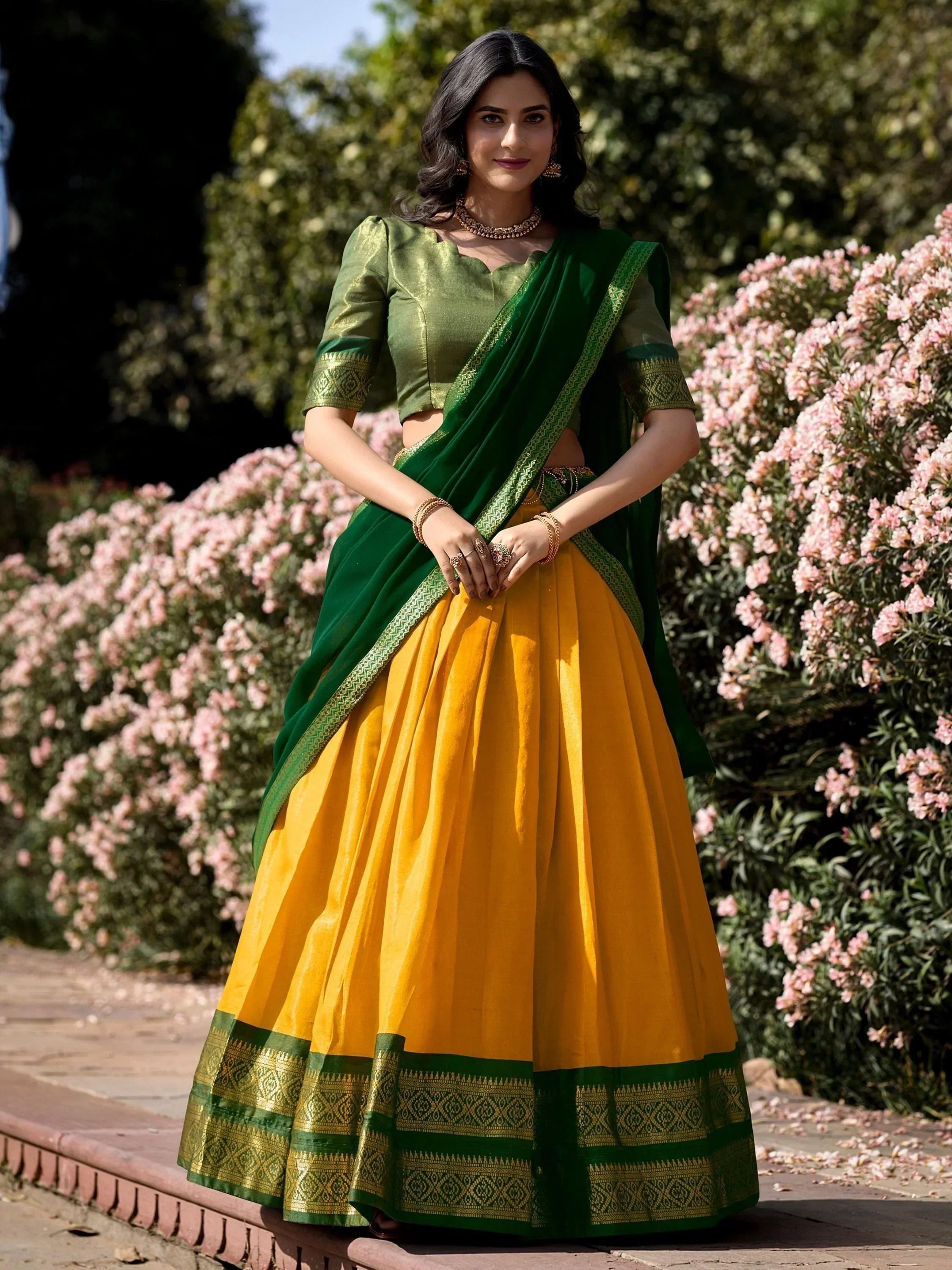 Yellow Amazing Zari Weaving Kanchipuram Silk Traditional Lehenga Choli