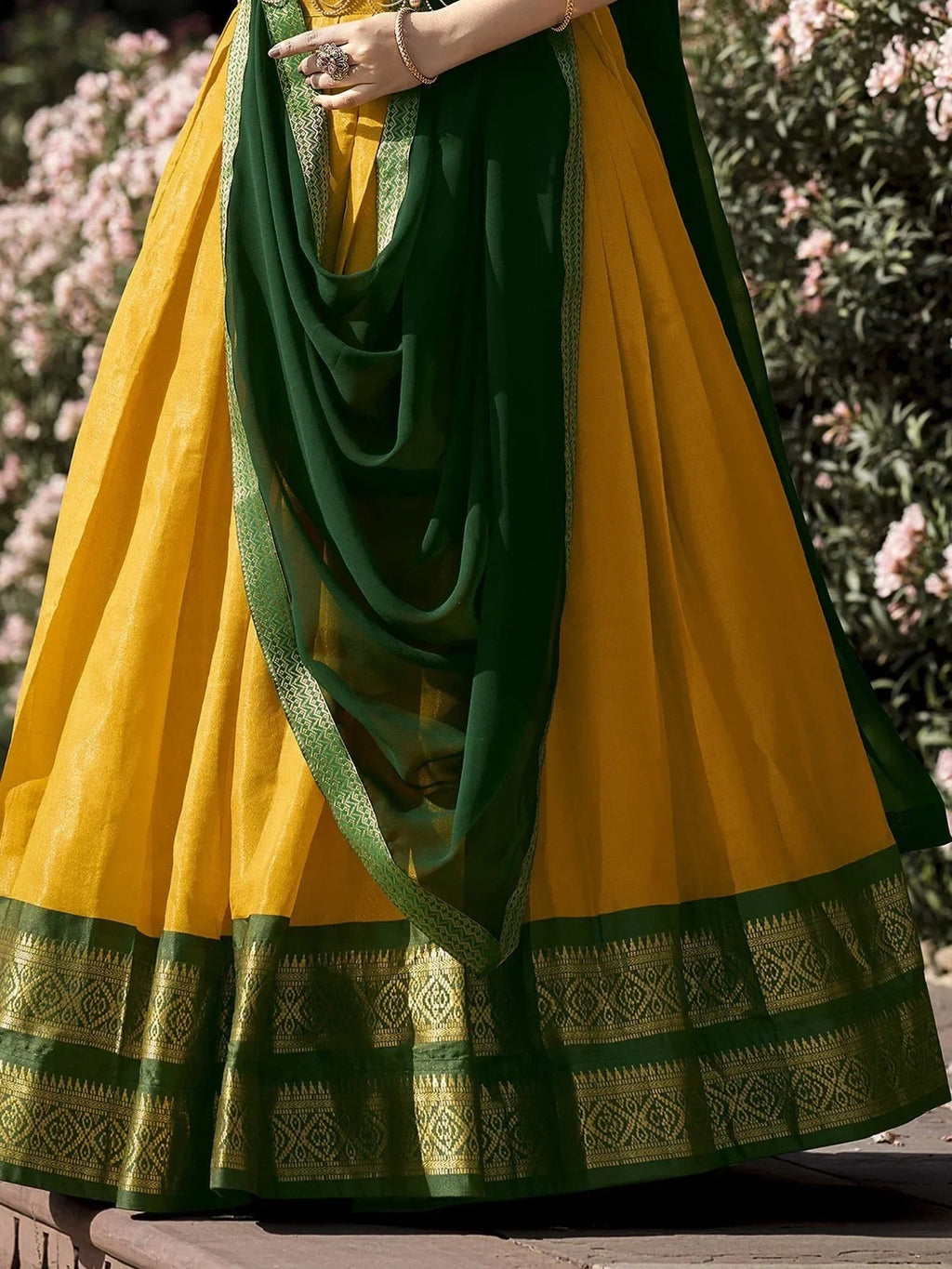 Yellow Amazing Zari Weaving Kanchipuram Silk Traditional Lehenga Choli