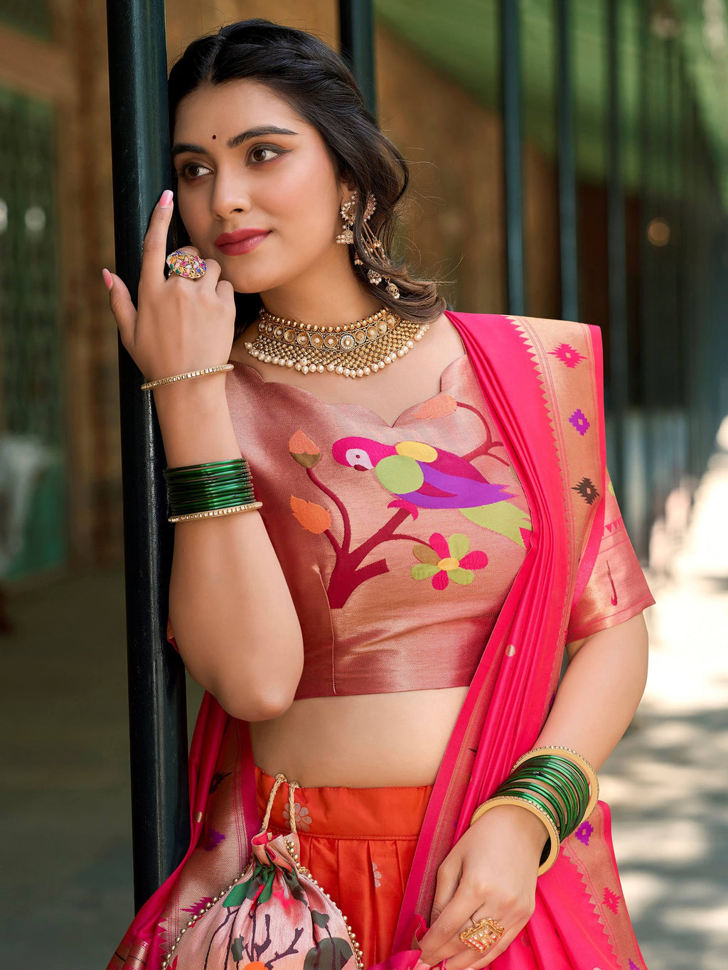 Regal Orange Jacquard Silk Festival Wear Lehenga Choli With Dupatta