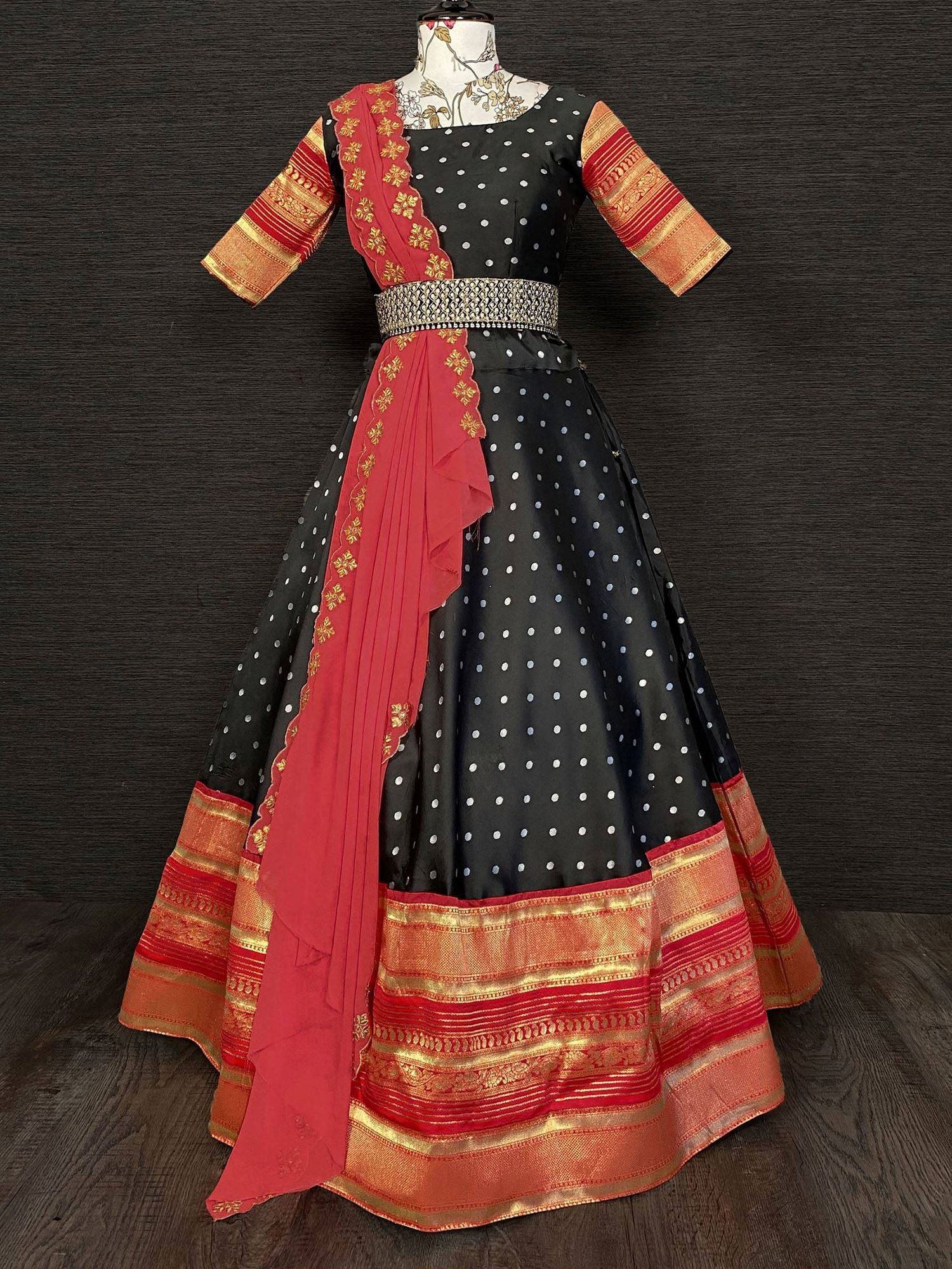 Black Mesmerizing Jacquard Zari Weaving Lehenga Choli With Dupatta