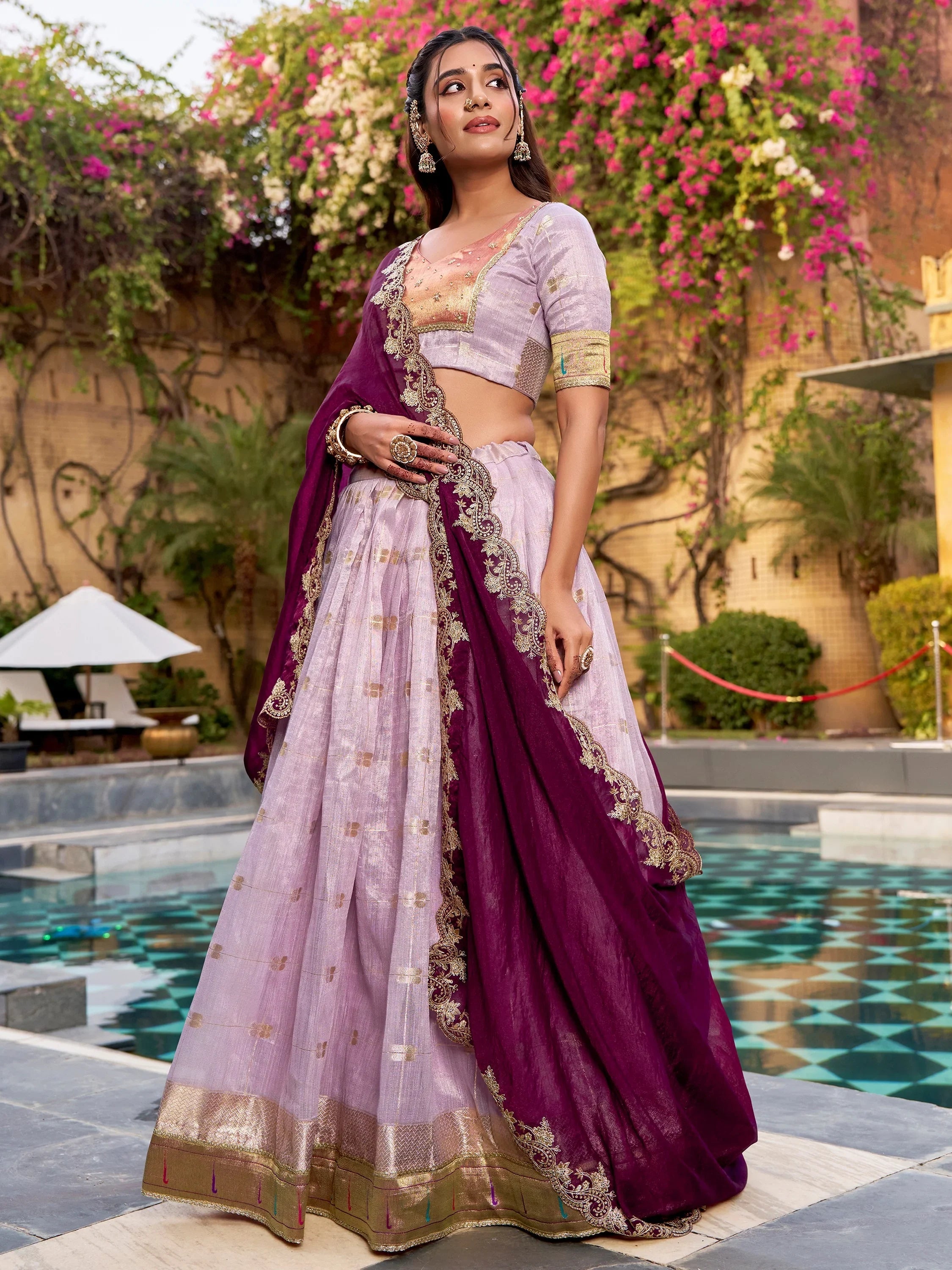Lavender Mesmerizing Jacquard Zari Weaving Lehenga Choli With Dupatta