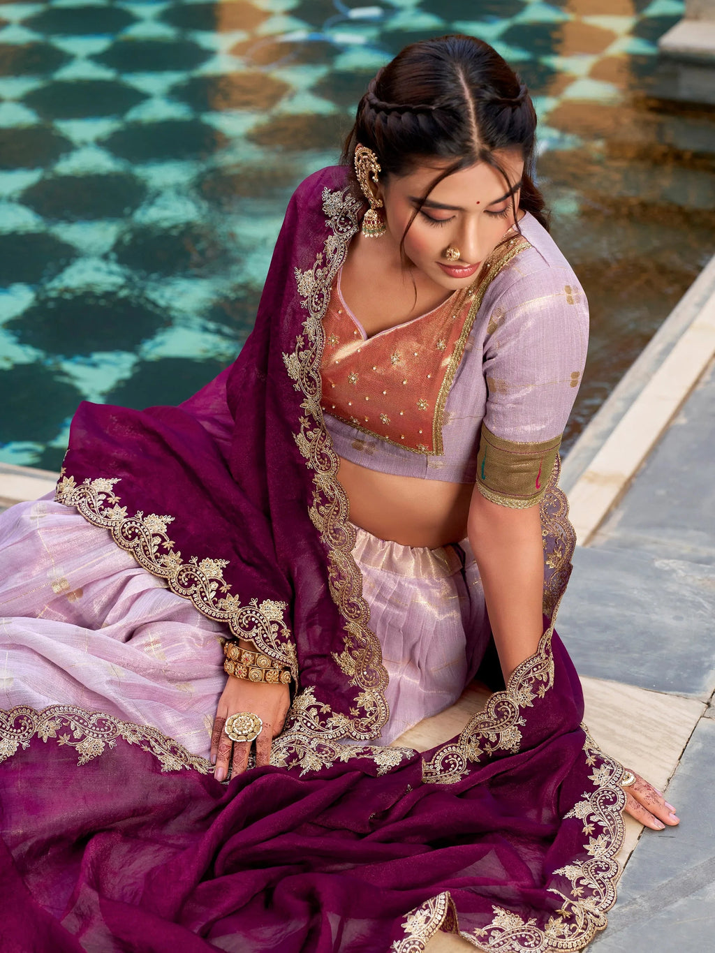 Lavender Mesmerizing Jacquard Zari Weaving Lehenga Choli With Dupatta