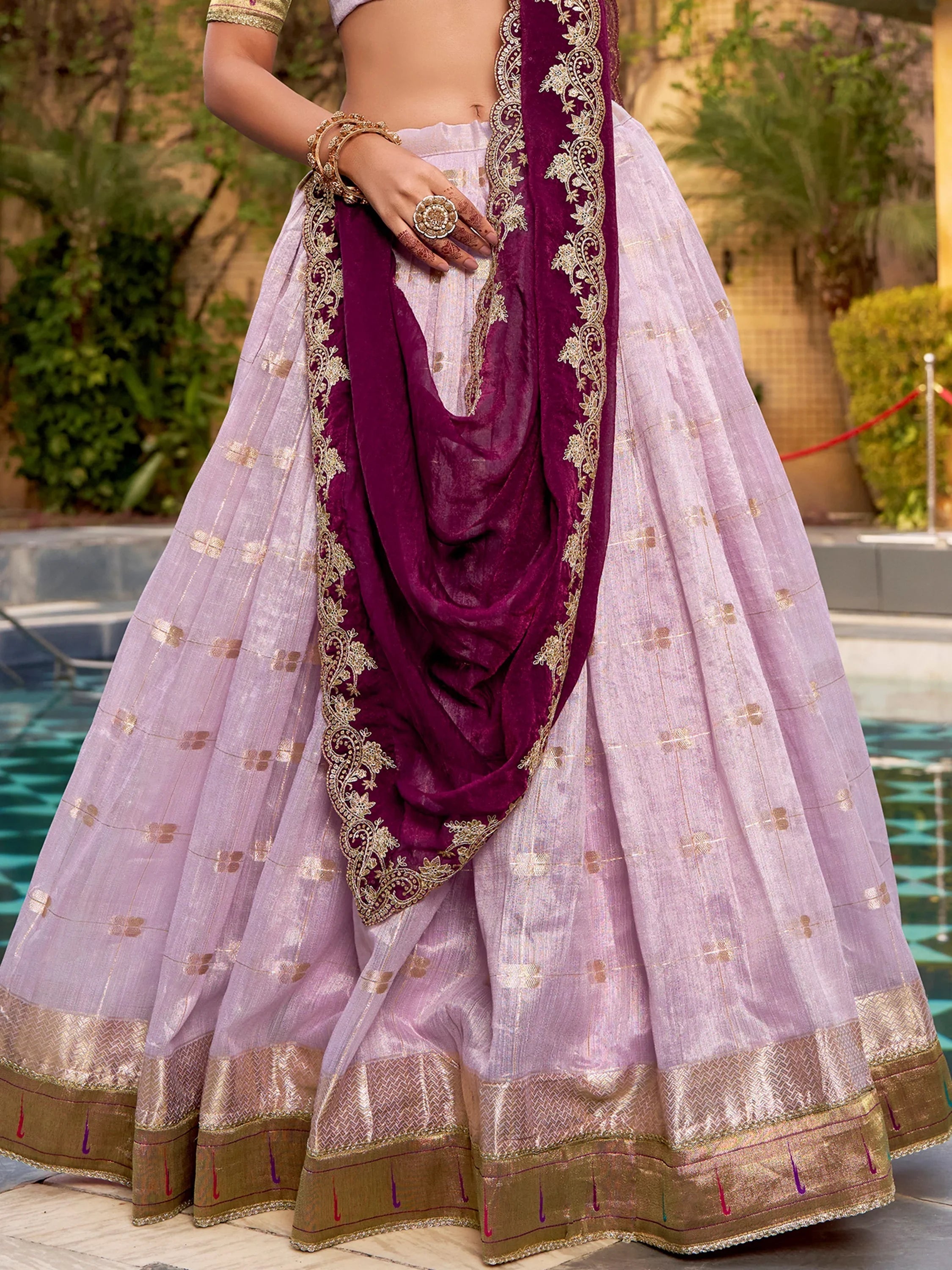 Lavender Mesmerizing Jacquard Zari Weaving Lehenga Choli With Dupatta