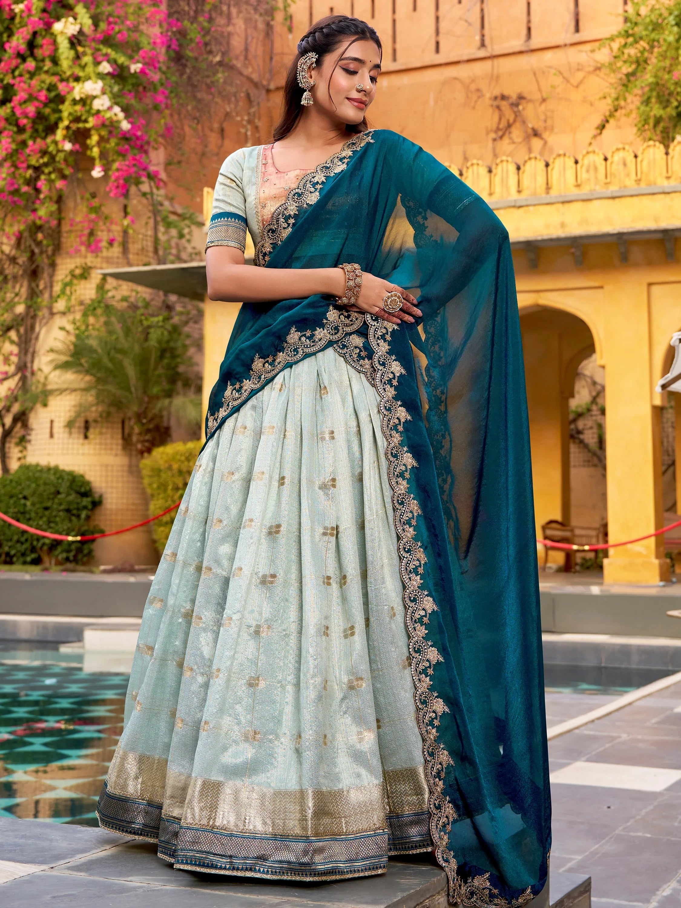 Royal Blue Mesmerizing Jacquard Zari Weaving Lehenga Choli With Dupatta