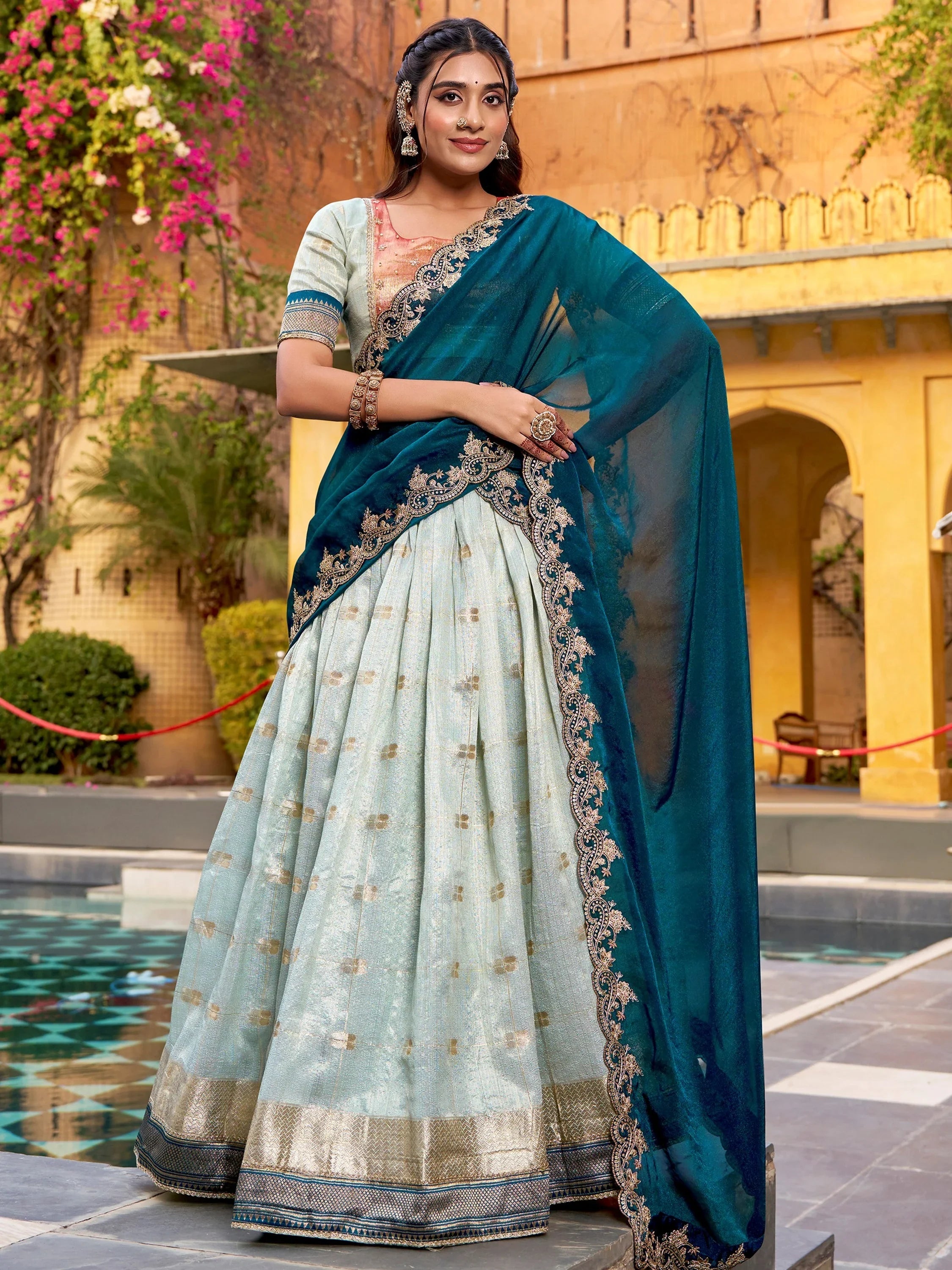 Royal Blue Mesmerizing Jacquard Zari Weaving Lehenga Choli With Dupatta