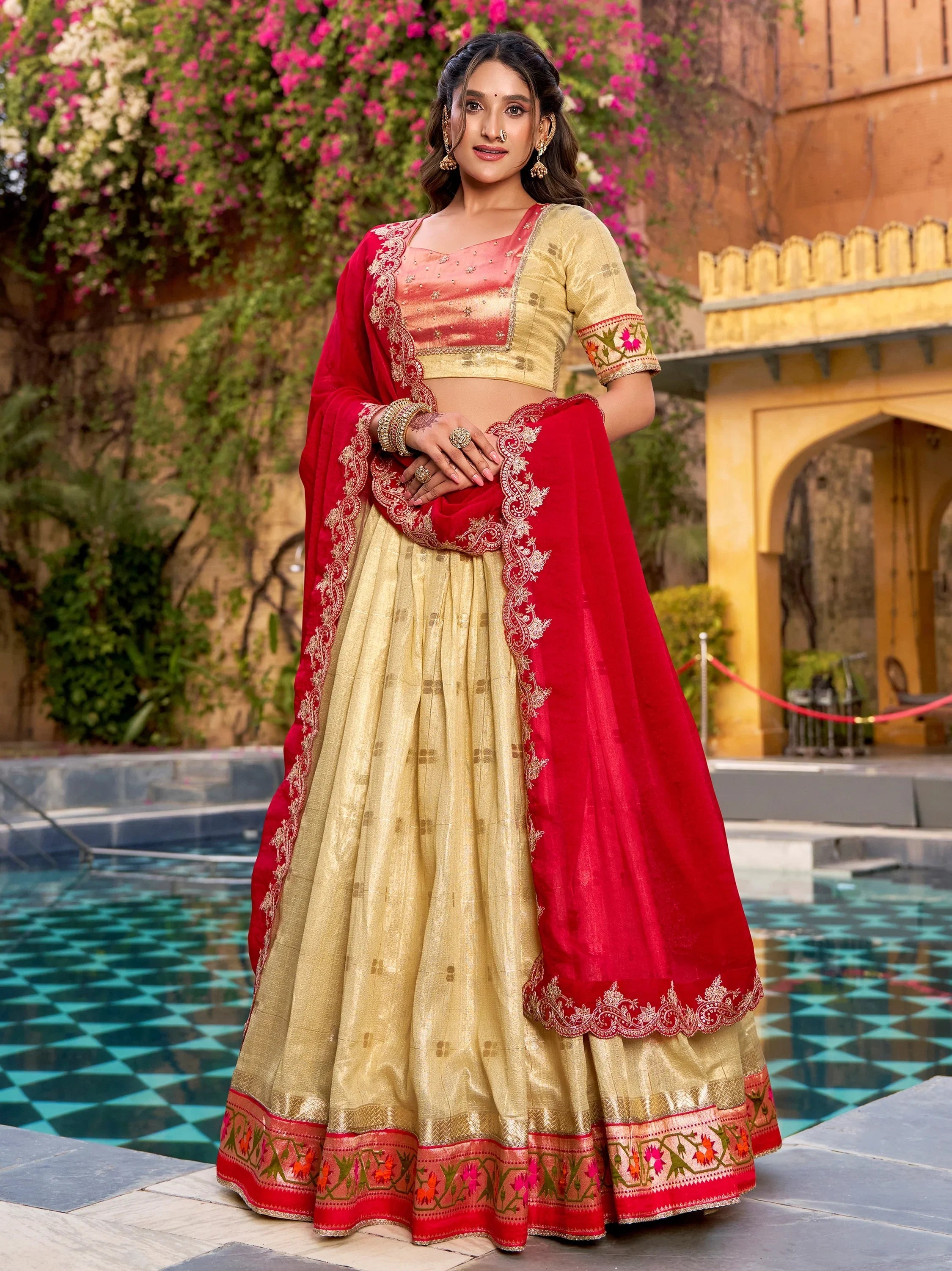 Glamorous Mesmerizing Jacquard Zari Weaving Lehenga Choli With Dupatta