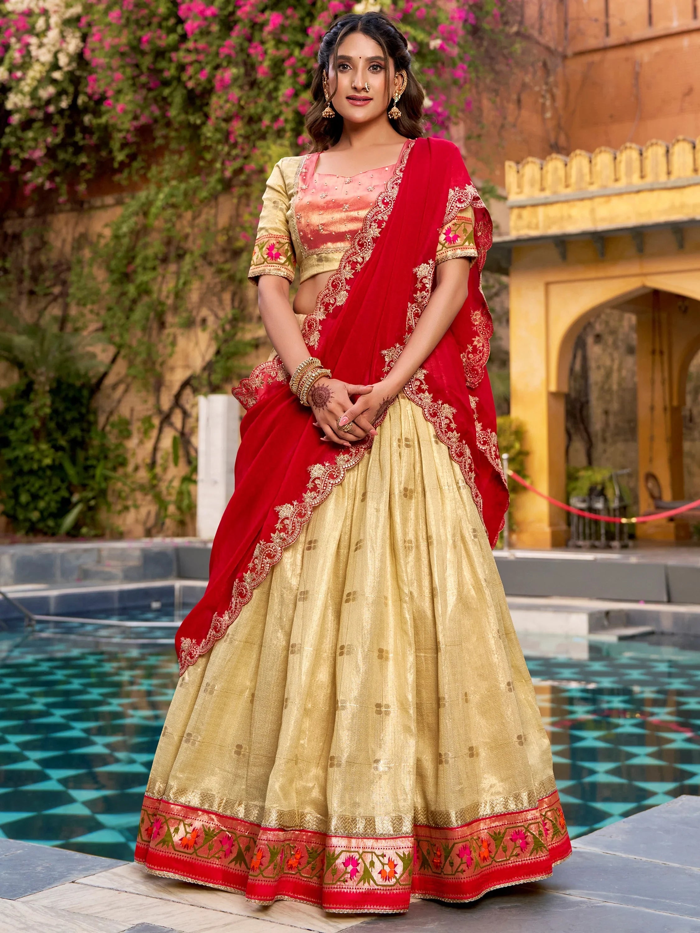 Glamorous Mesmerizing Jacquard Zari Weaving Lehenga Choli With Dupatta