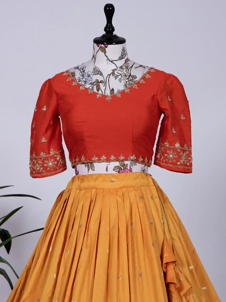 Yellow Captivating Zari Weaving Jacquard Silk Lehenga Choli