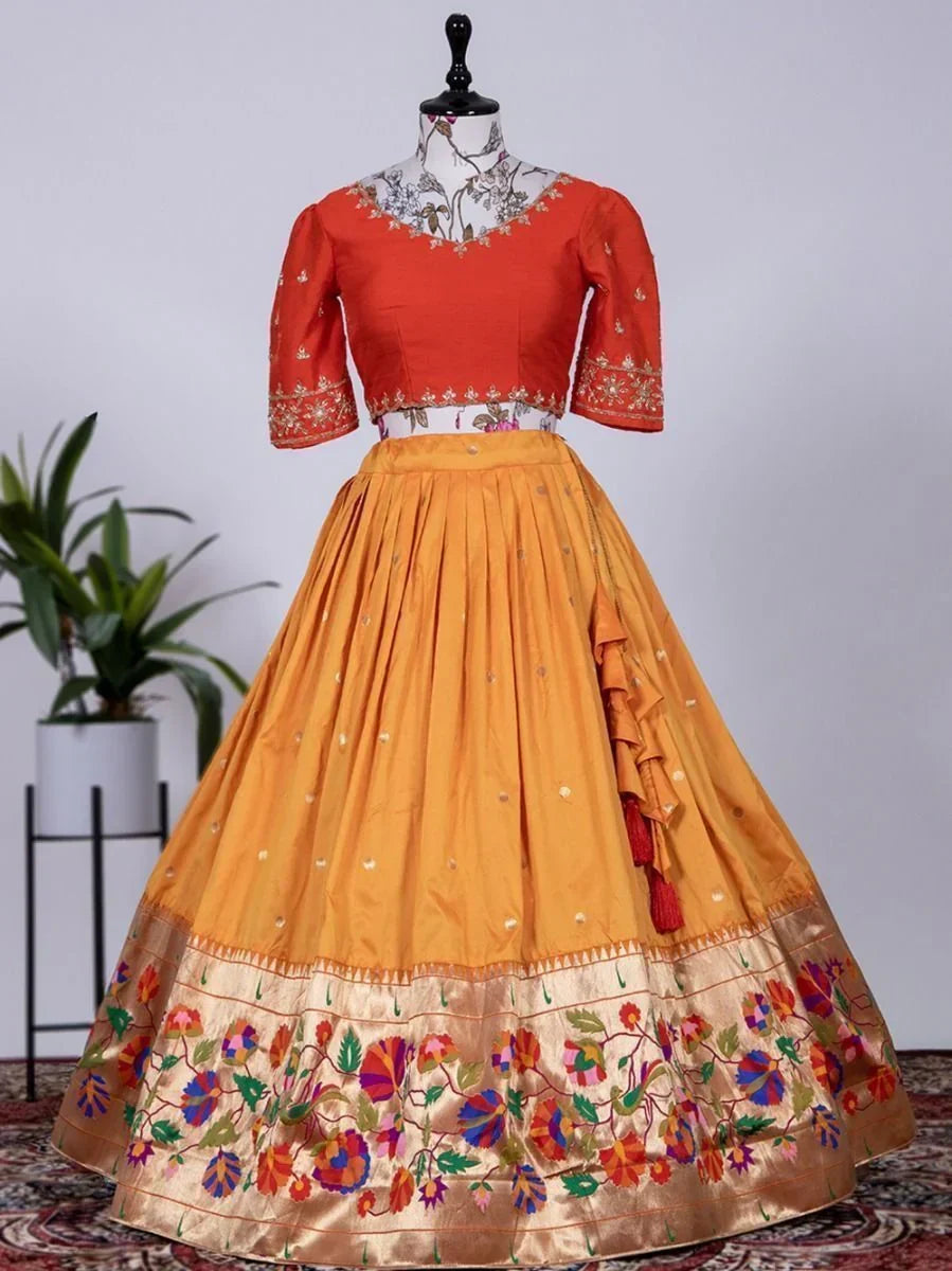 Yellow Captivating Zari Weaving Jacquard Silk Lehenga Choli