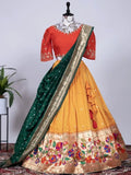 Yellow Captivating Zari Weaving Jacquard Silk Lehenga Choli