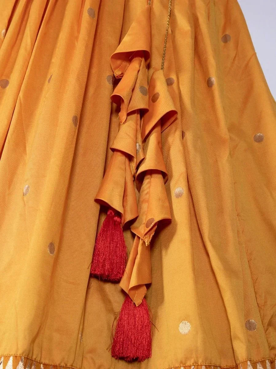 Yellow Captivating Zari Weaving Jacquard Silk Lehenga Choli