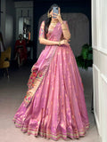 Pink Fantastic Zari Weaving Shimmer Wedding Wear Lehenga Choli