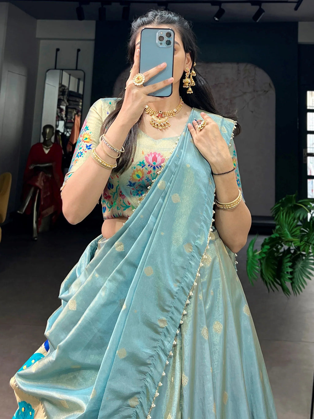 Sky Blue Fantastic Zari Weaving Shimmer Wedding Wear Lehenga Choli