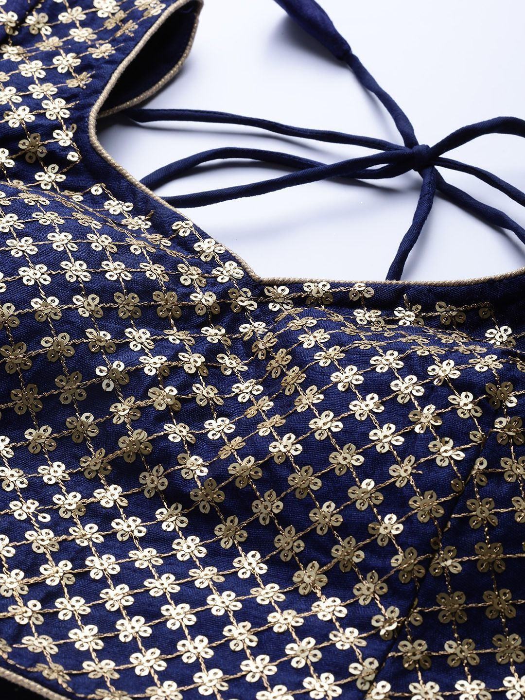 Navy Blue Embroidered Semi-Stitched Myntra Lehenga & Unstitched Blouse with Dupatta