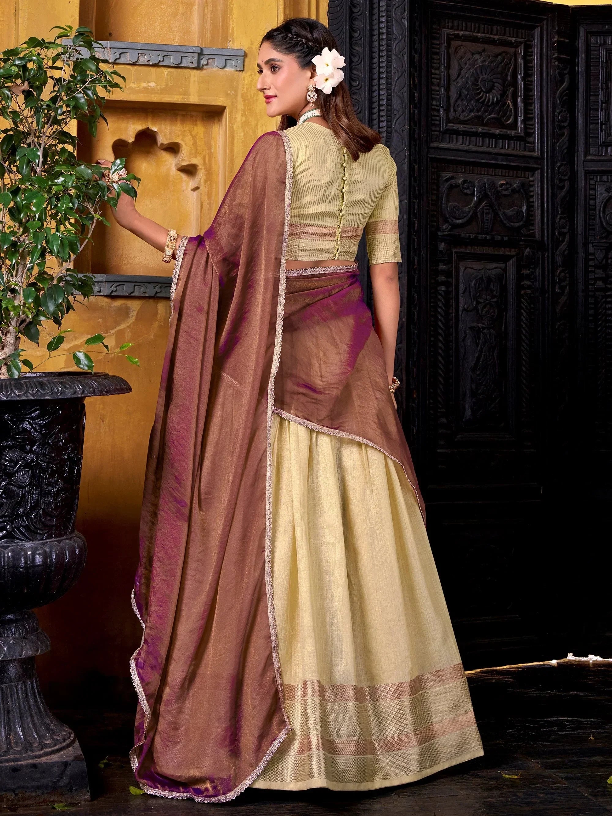 Yellow Charming Zari Weaving Silk Half Saree Lehenga Choli