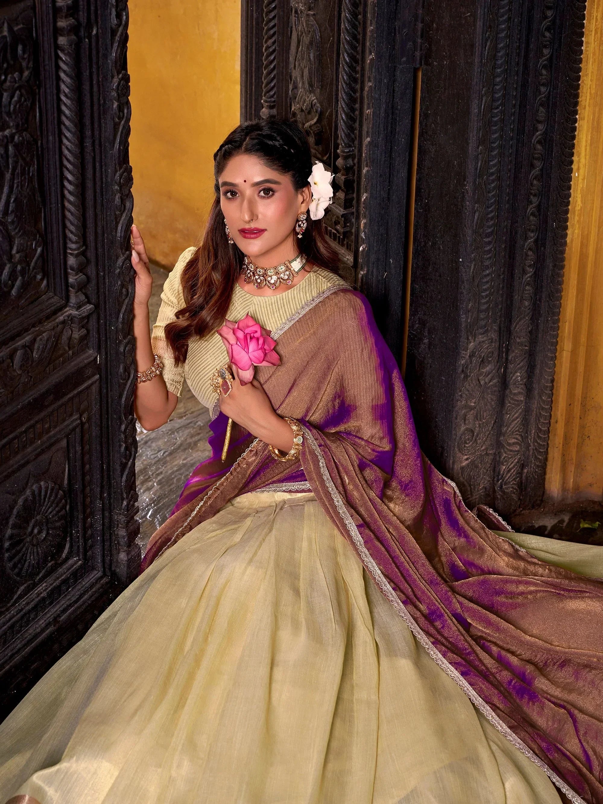Yellow Charming Zari Weaving Silk Half Saree Lehenga Choli
