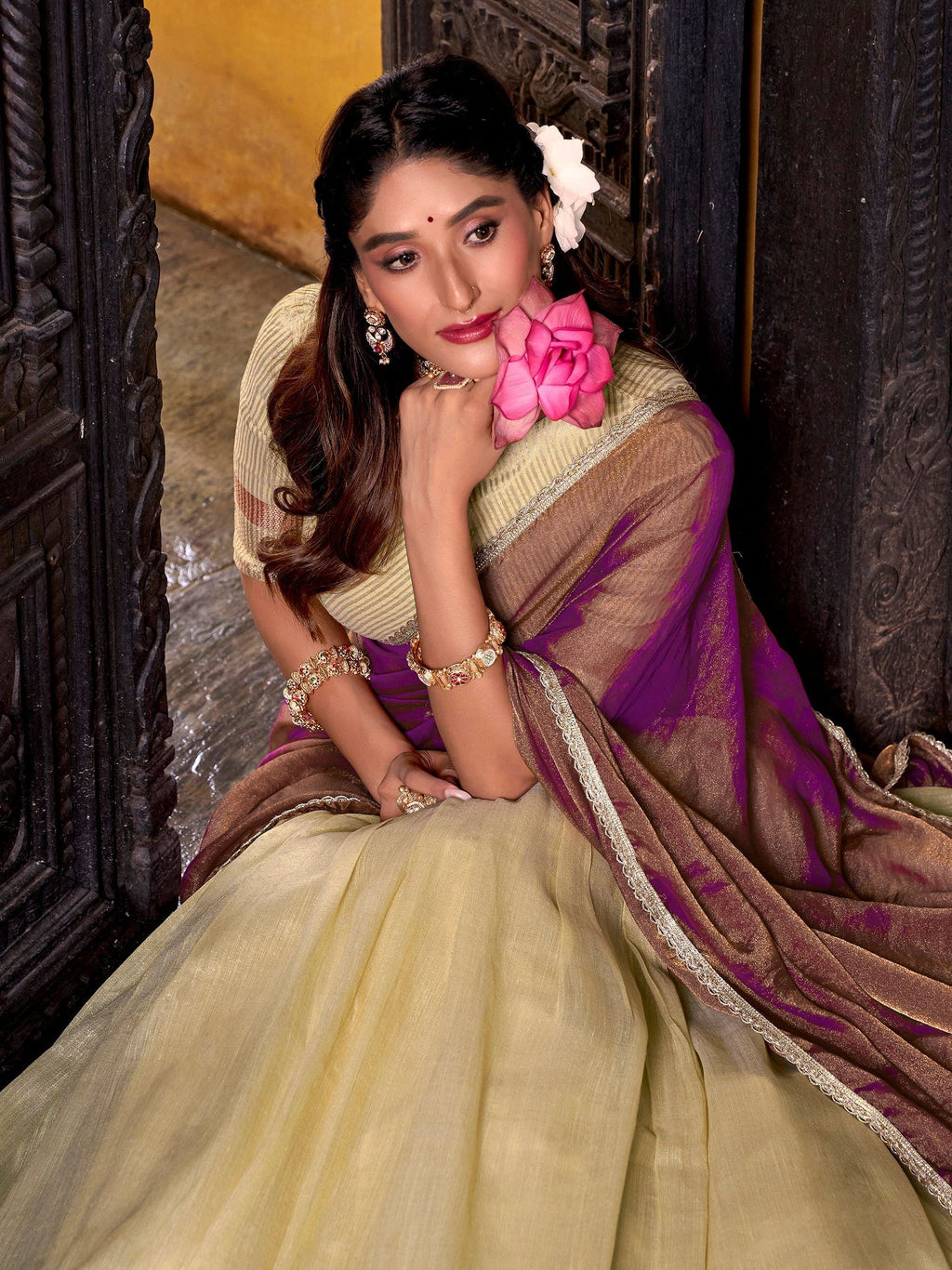 Yellow Charming Zari Weaving Silk Half Saree Lehenga Choli