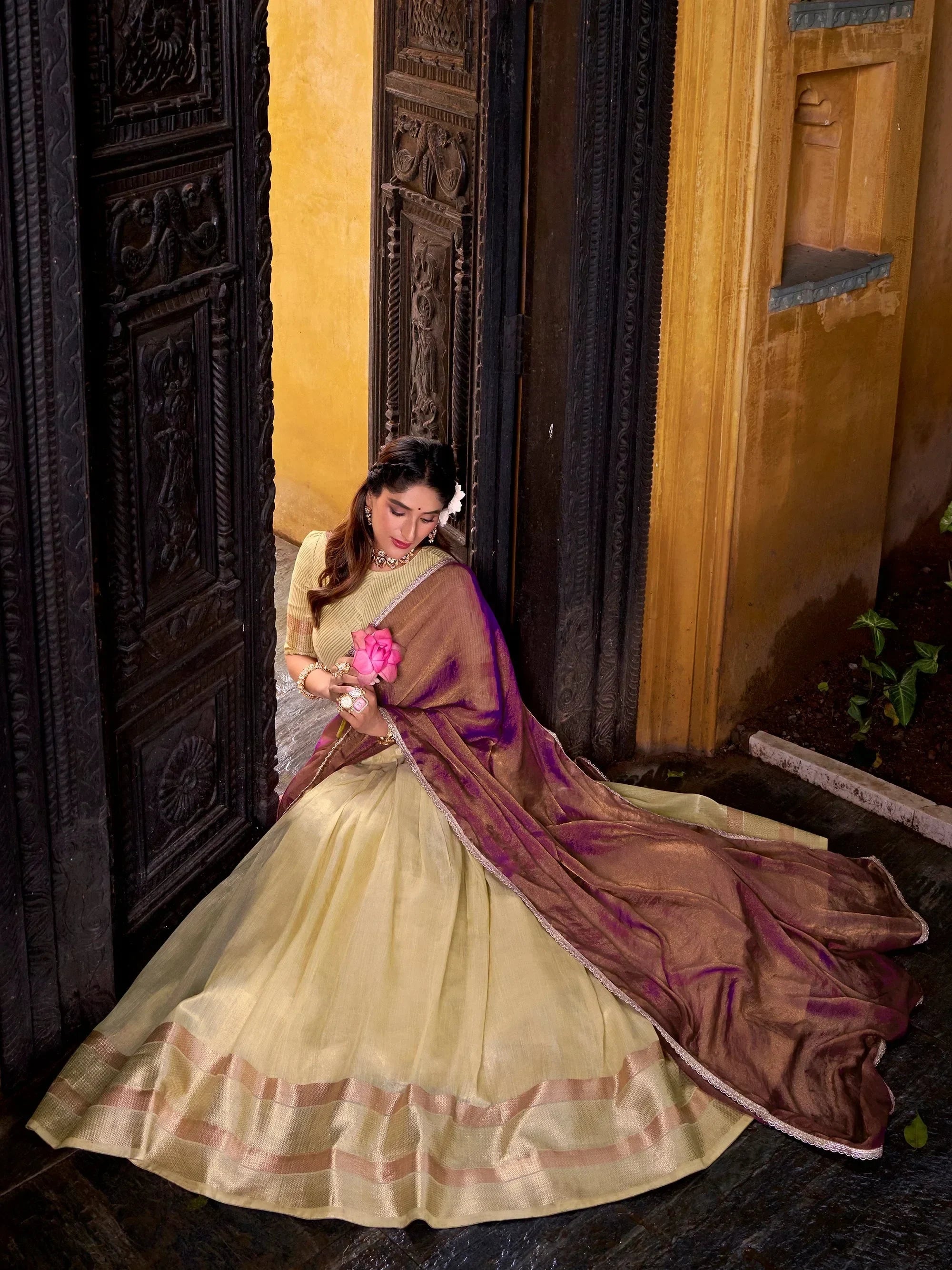 Yellow Charming Zari Weaving Silk Half Saree Lehenga Choli