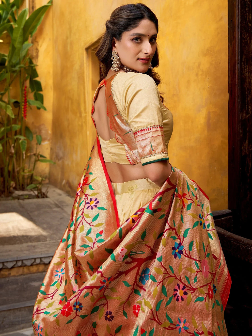 Cream Beautiful Zari Weaving Silk Festival Wear Lehenga Choli