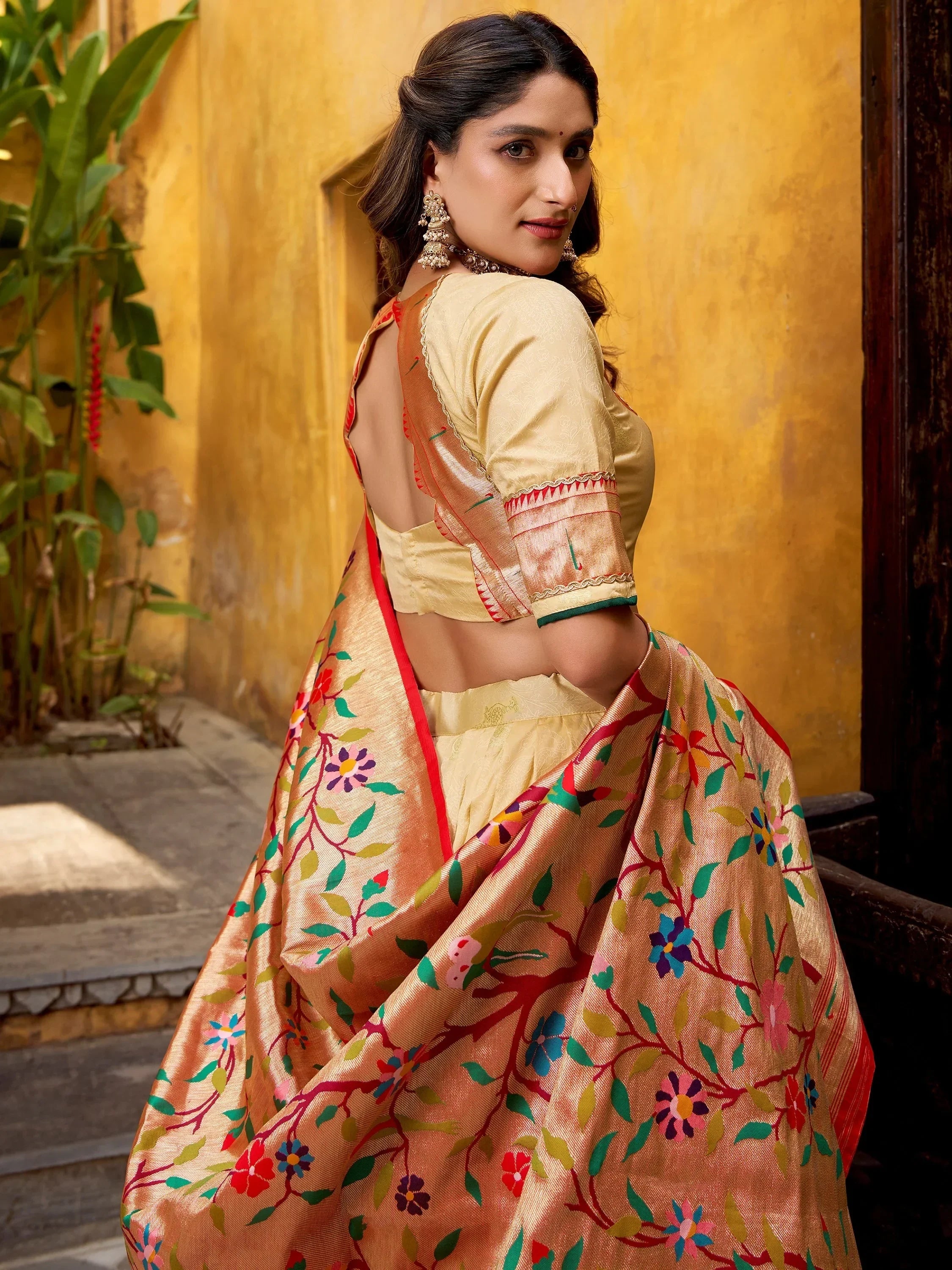 Cream Beautiful Zari Weaving Silk Festival Wear Lehenga Choli