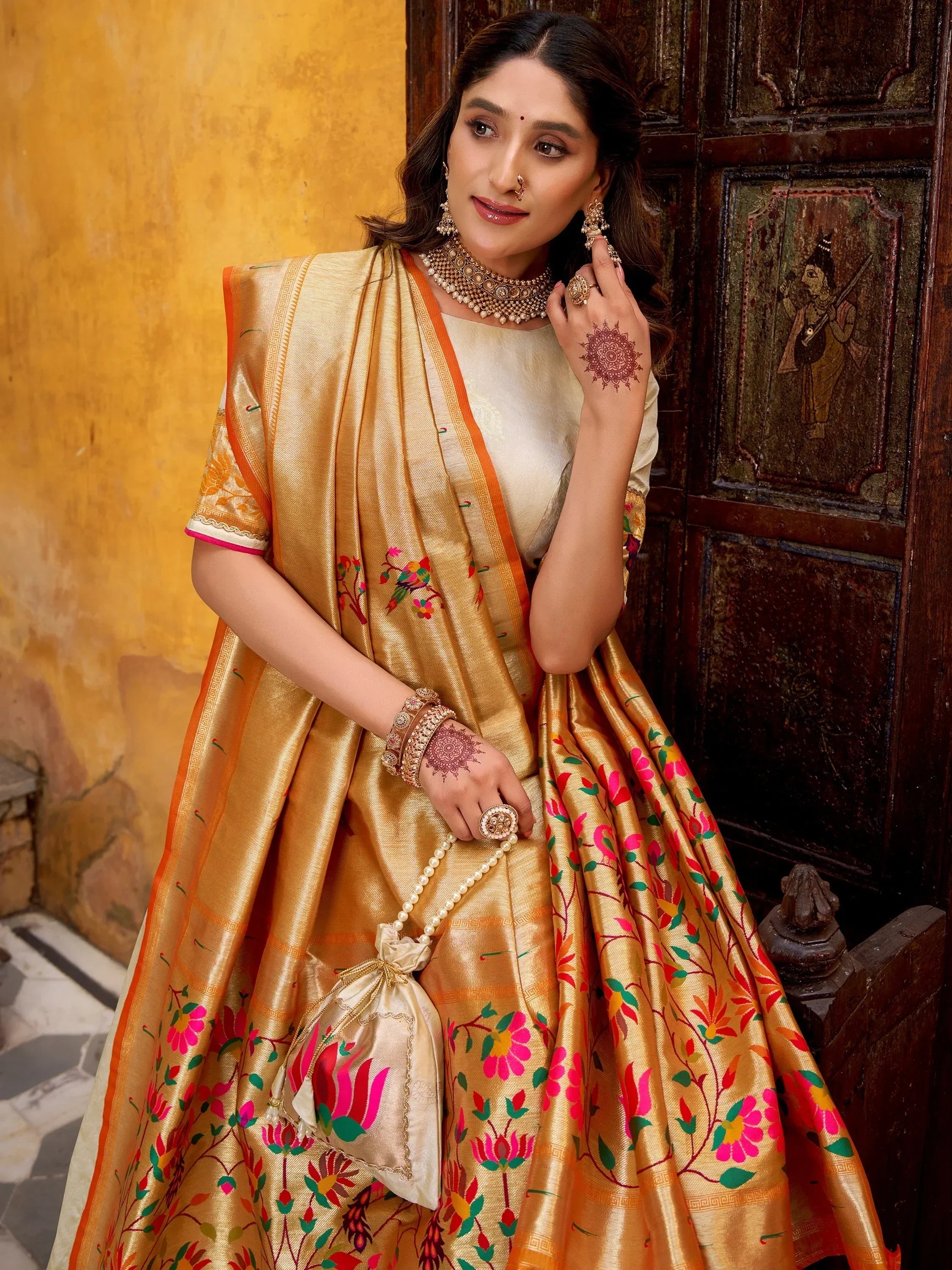 Off White Beautiful Zari Weaving Silk Festival Wear Lehenga Choli