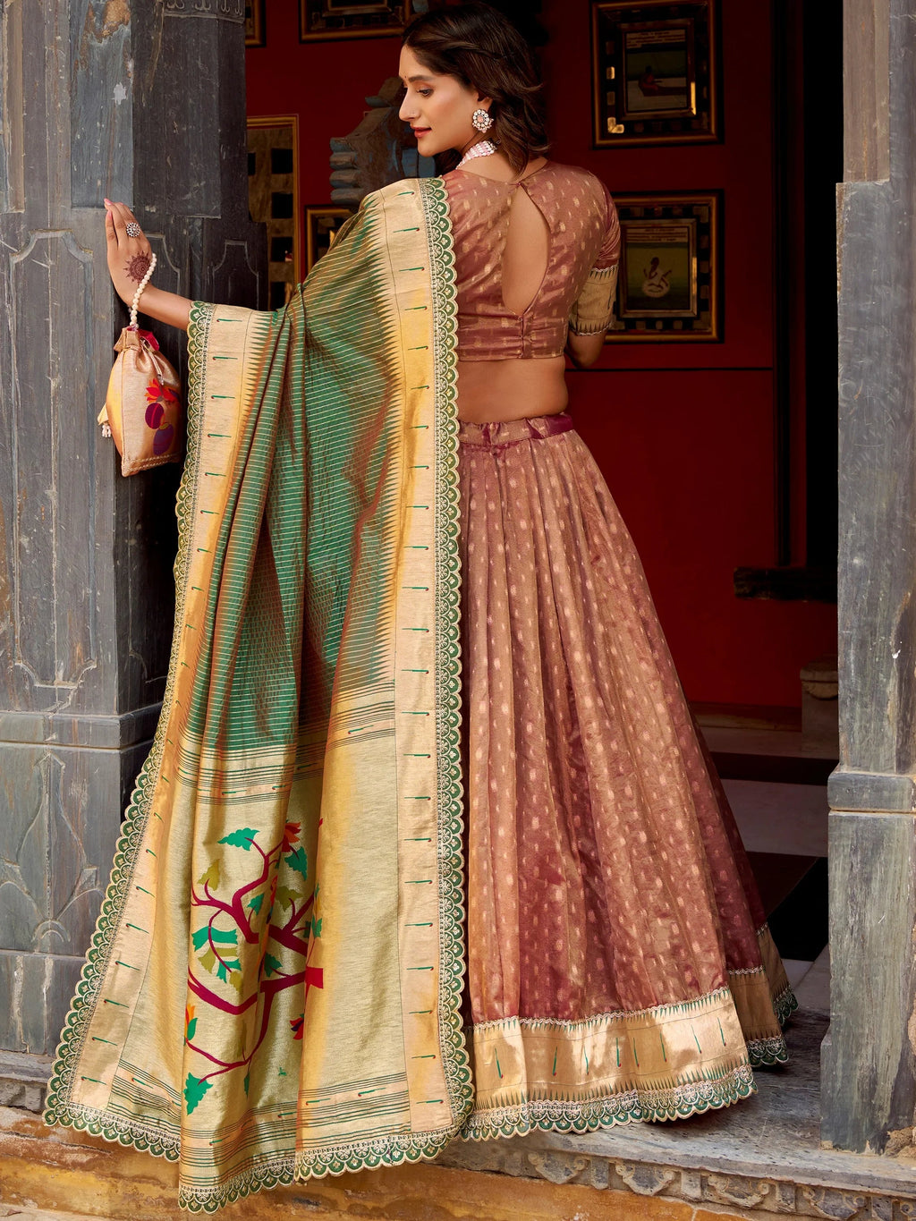 Brown Beautiful Zari Weaving Silk Traditional Lehenga Choli With Dupatta
