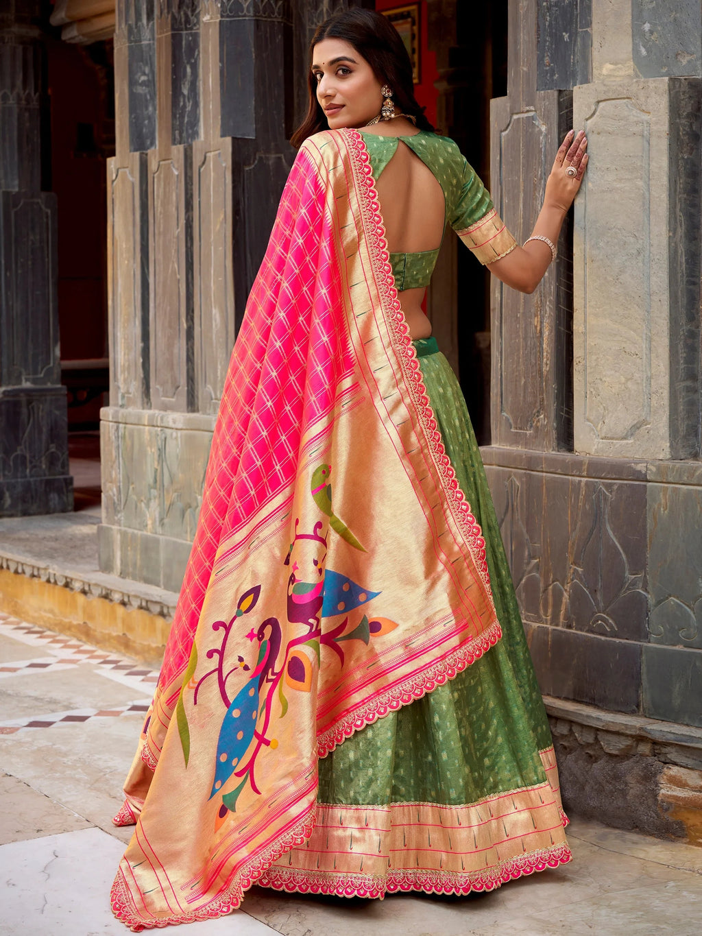 Green Beautiful Zari Weaving Silk Traditional Lehenga Choli With Dupatta