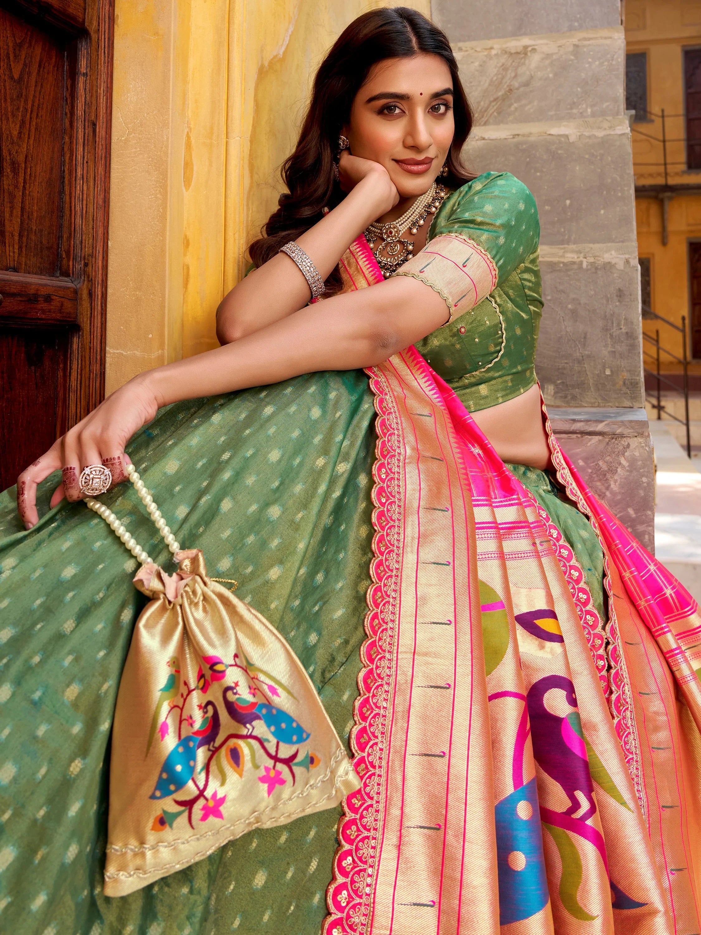 Green Beautiful Zari Weaving Silk Traditional Lehenga Choli With Dupatta