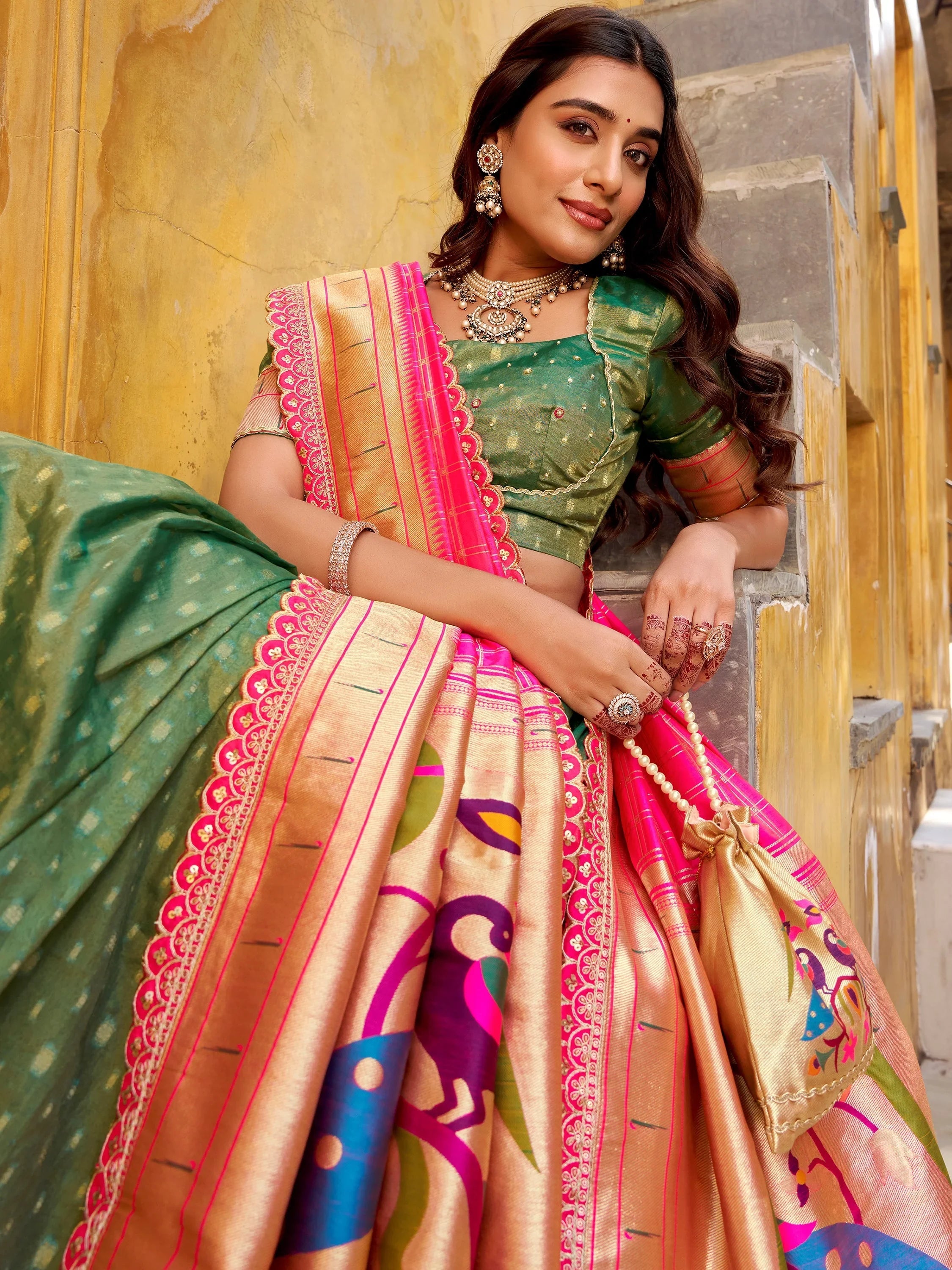 Green Beautiful Zari Weaving Silk Traditional Lehenga Choli With Dupatta