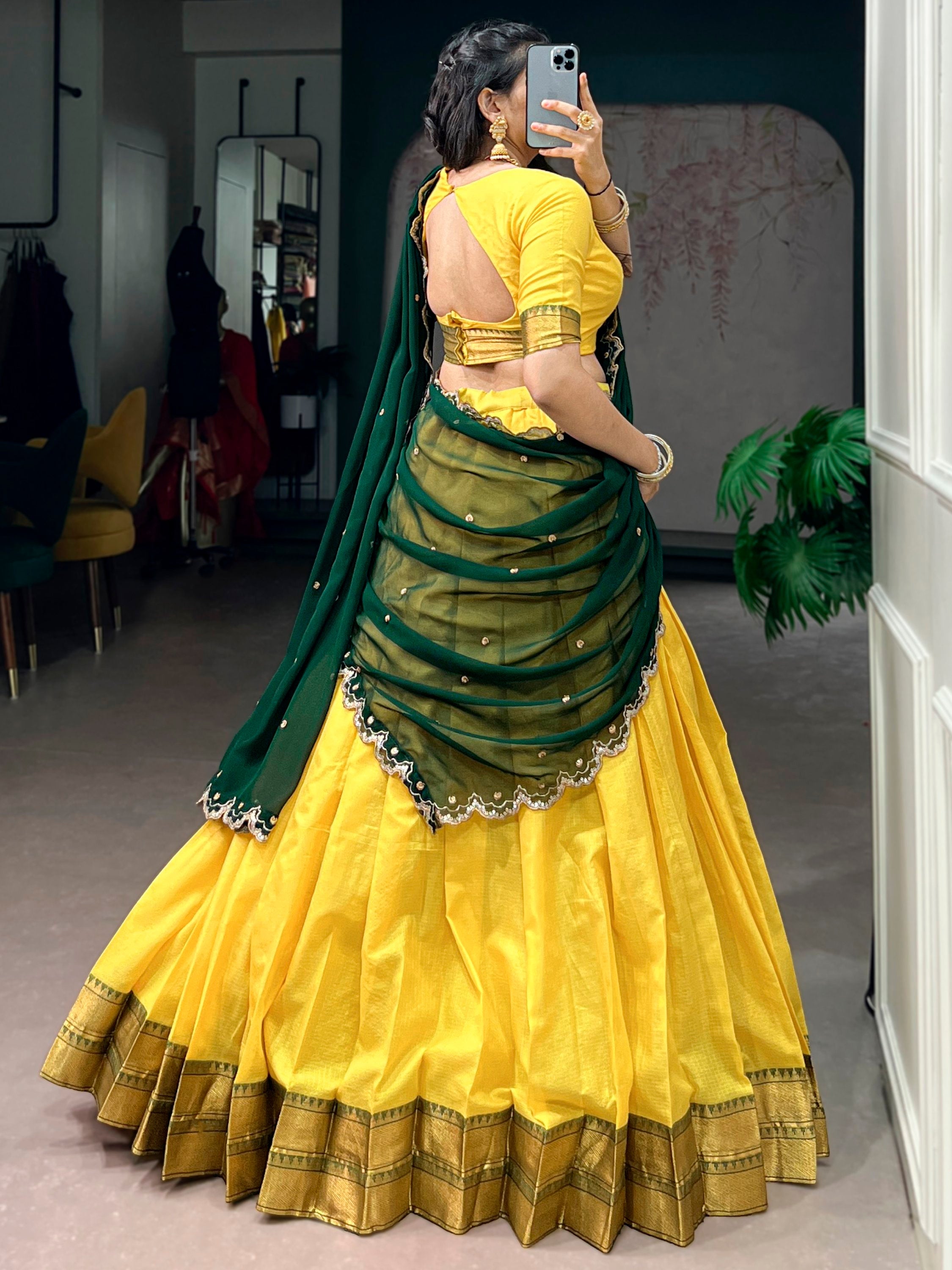 Yellow Silk Traditional Half Saree Lehenga with Zari Weaving for Bridesmaid Festival