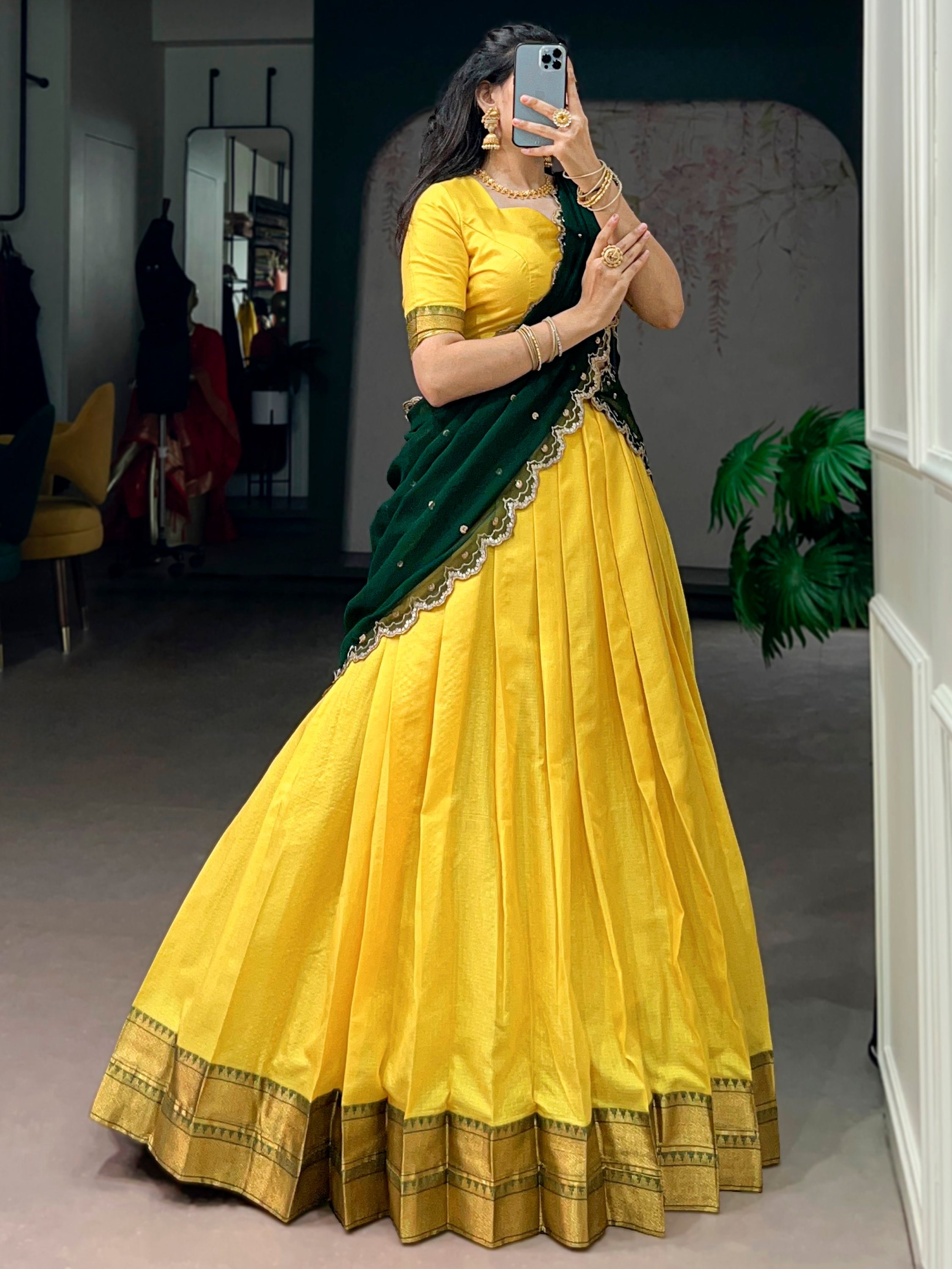 Yellow Silk Traditional Half Saree Lehenga with Zari Weaving for Bridesmaid Festival