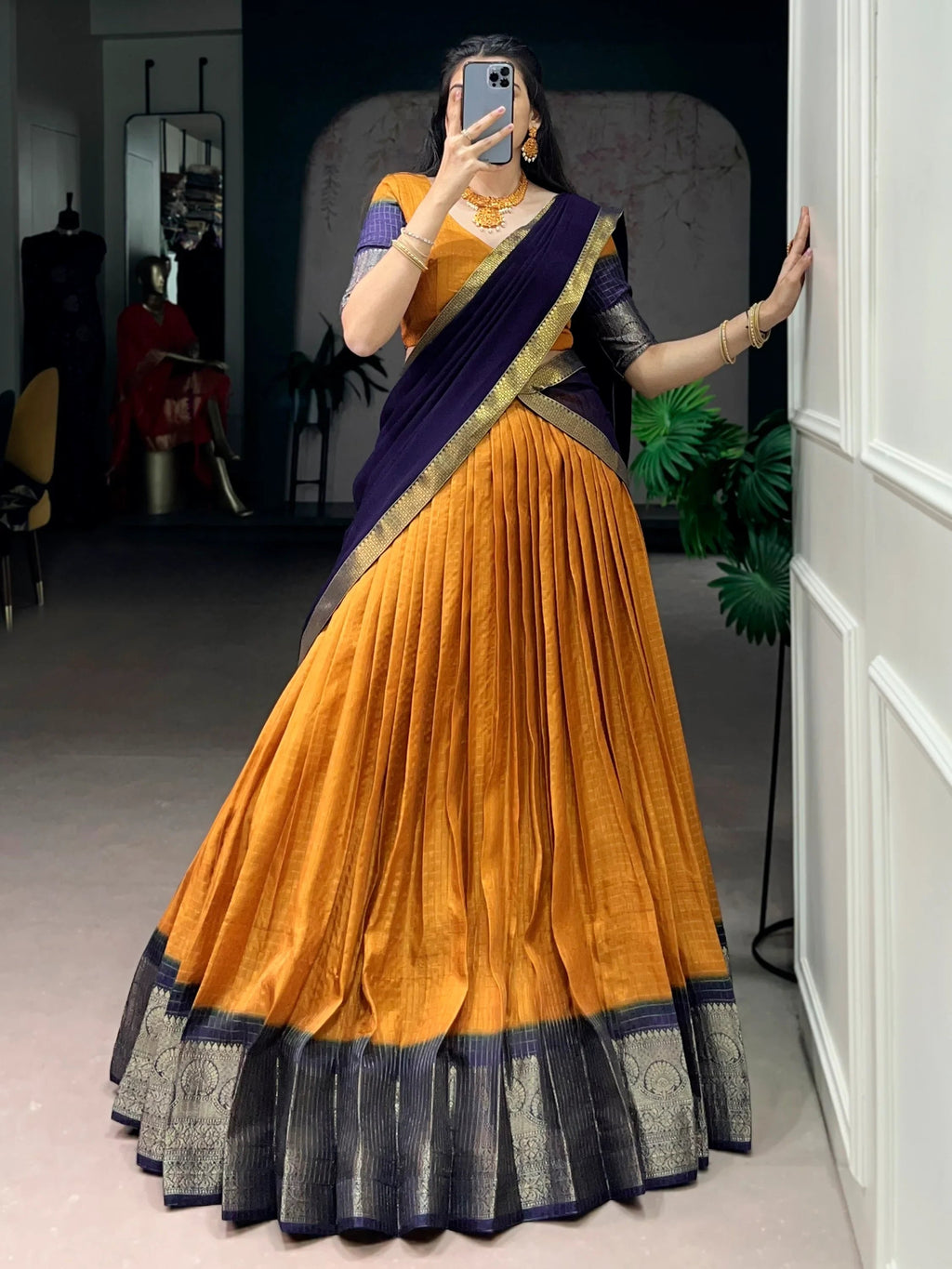 Mustard Regal Zari Weaving Silk Festive Wear Lehenga Choli With Dupatta