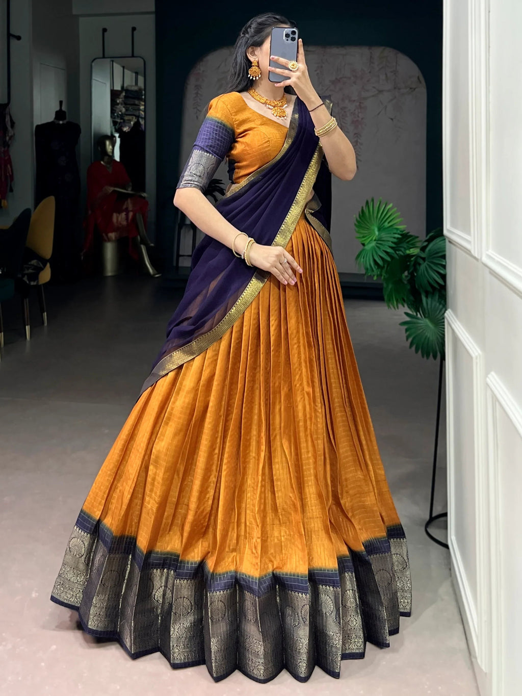 Mustard Regal Zari Weaving Silk Festive Wear Lehenga Choli With Dupatta