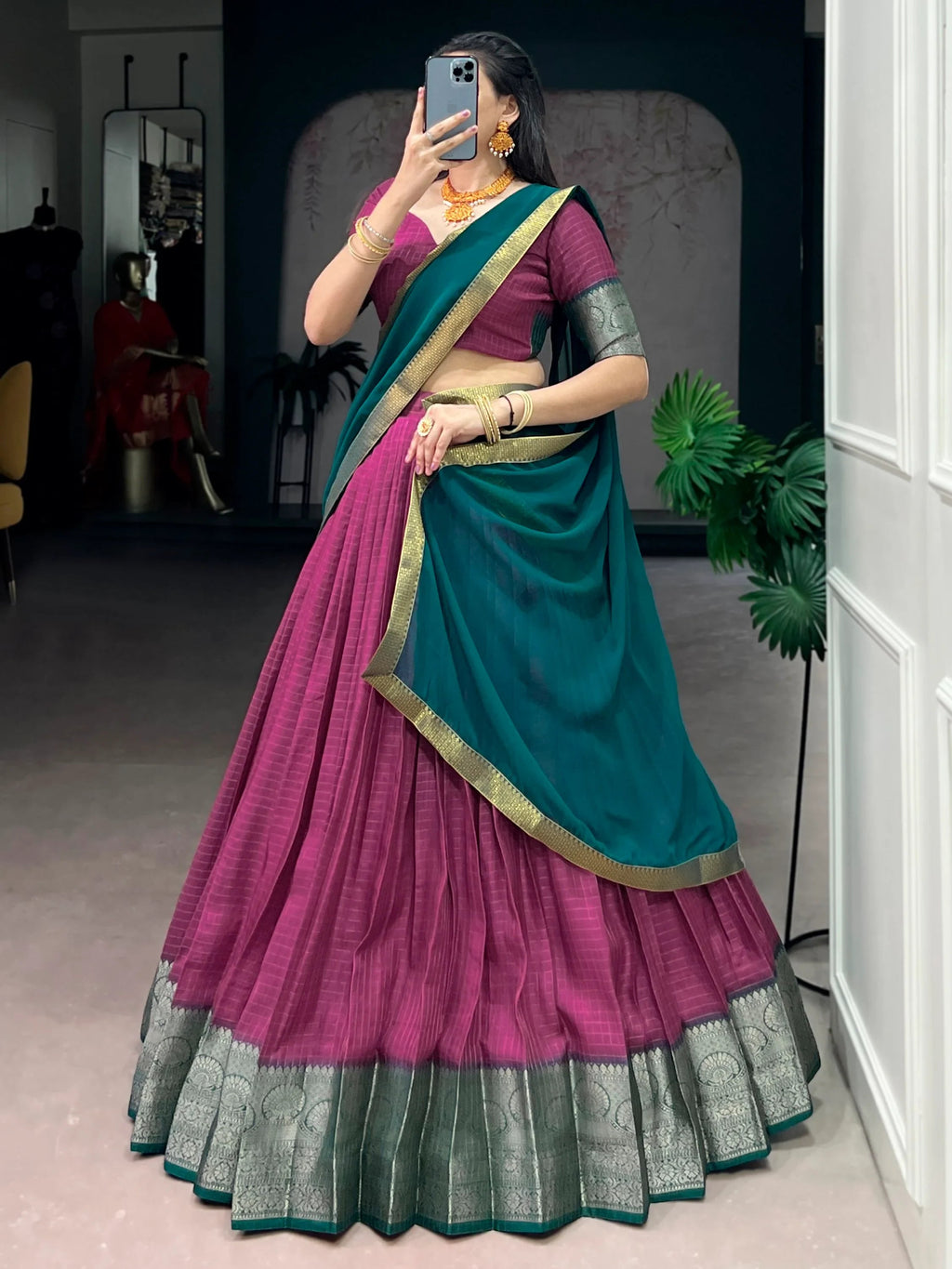 Pink Regal Zari Weaving Silk Festive Wear Lehenga Choli With Dupatta