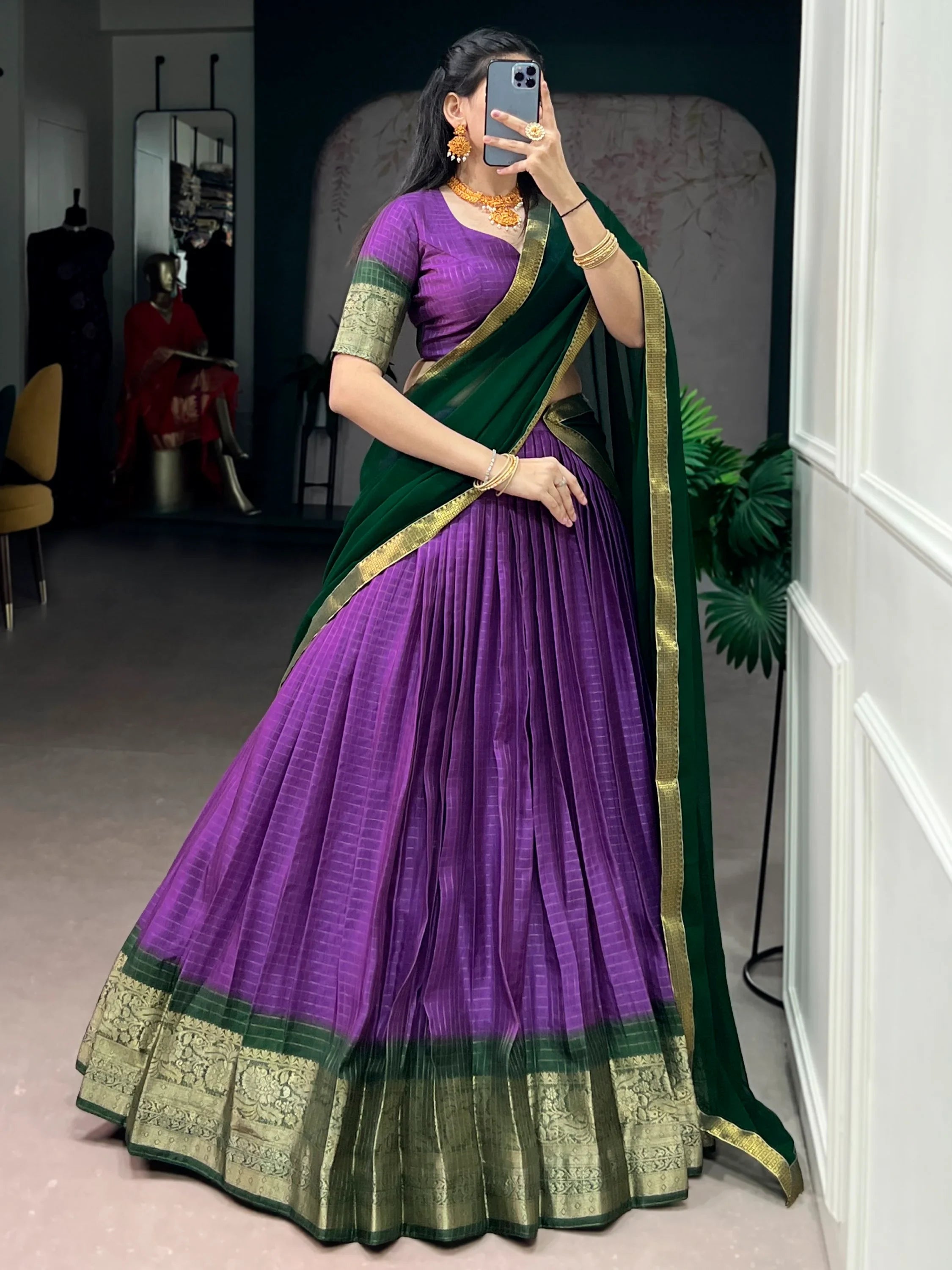 Purple Regal Zari Weaving Silk Festive Wear Lehenga Choli With Dupatta