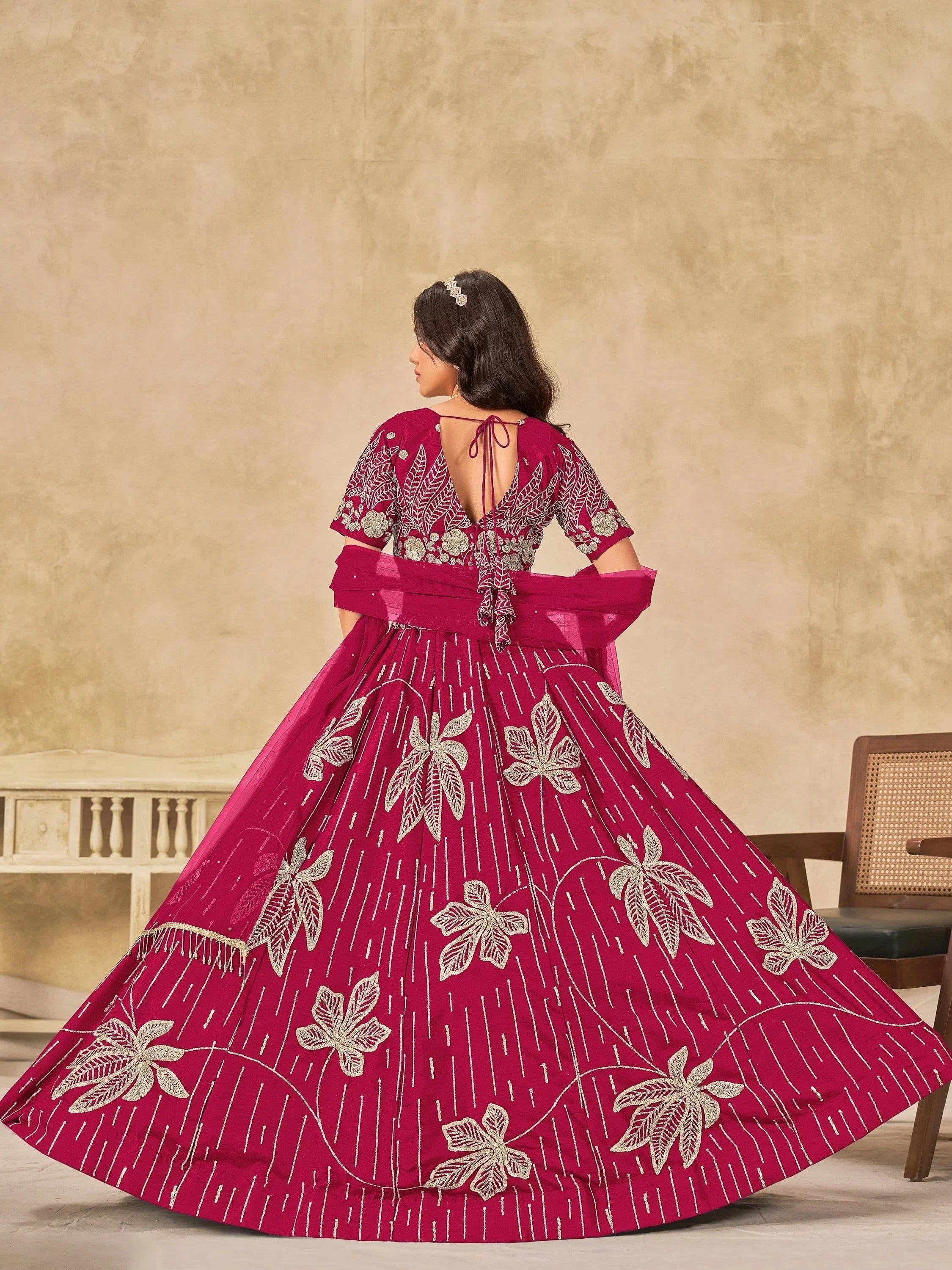 Impressive Pink Embroidered Silk Wedding Wear Lehenga Choli