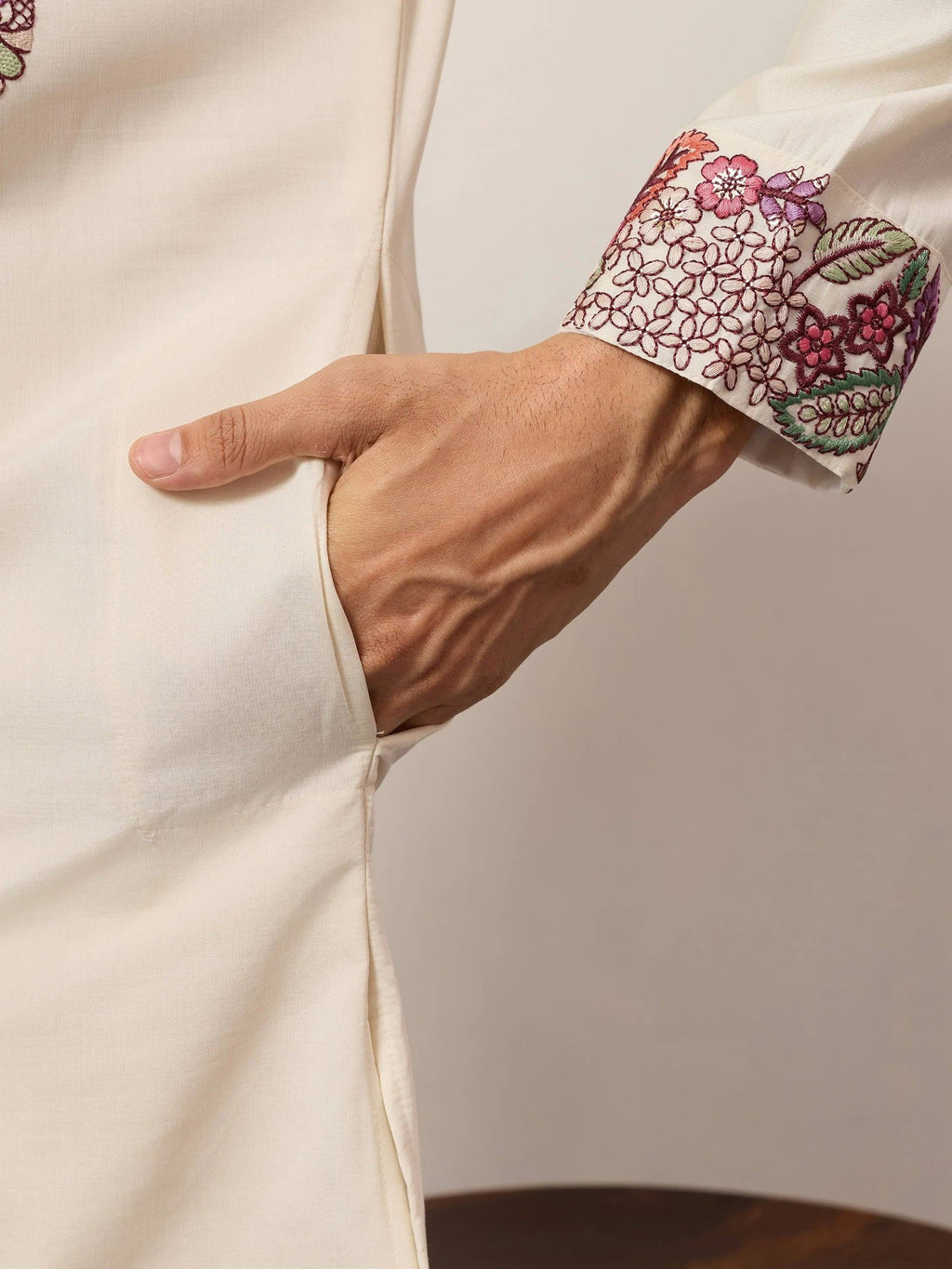 Attractive Off-White Embroidered Silk Wedding Wear Men’s Kurta Set