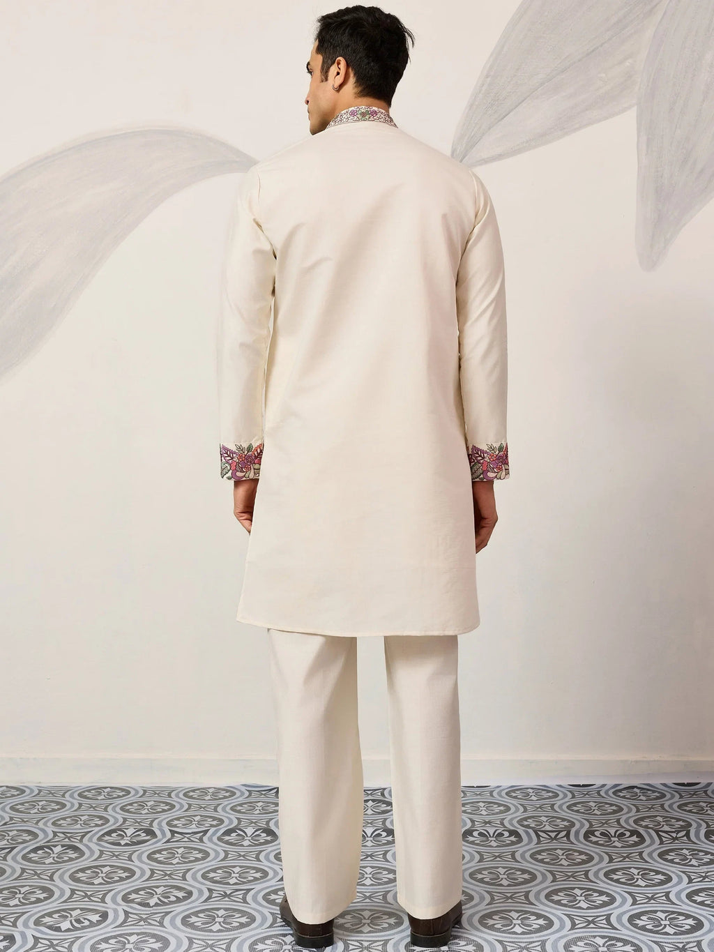 Attractive Off-White Embroidered Silk Wedding Wear Men’s Kurta Set