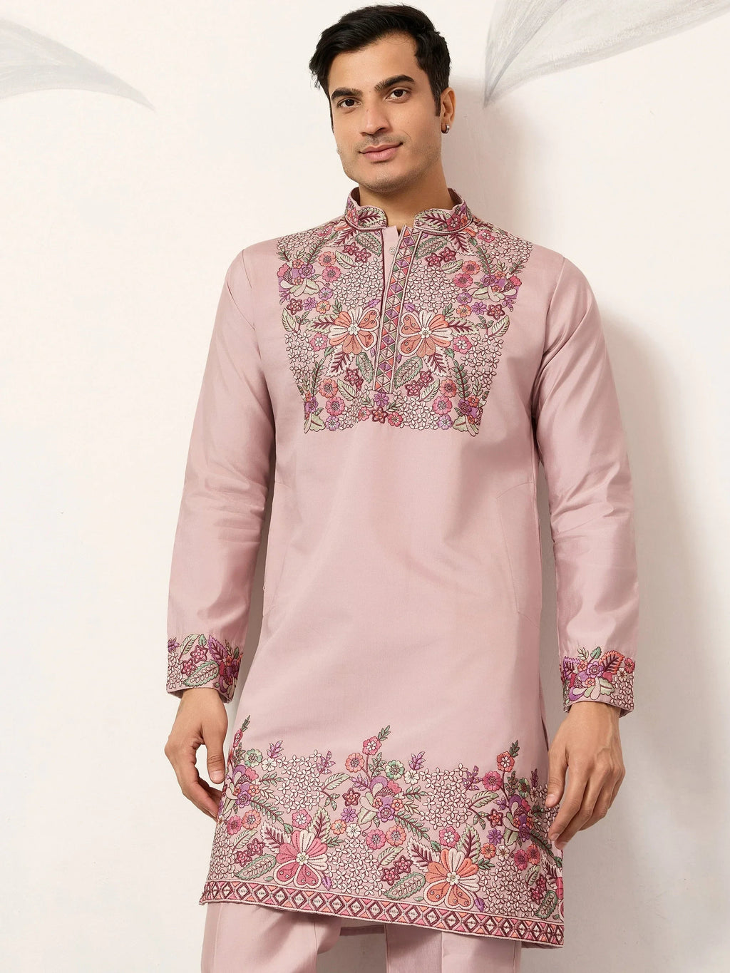 Awesome Pink Embroidered Silk Function Wear Men’s Kurta Set
