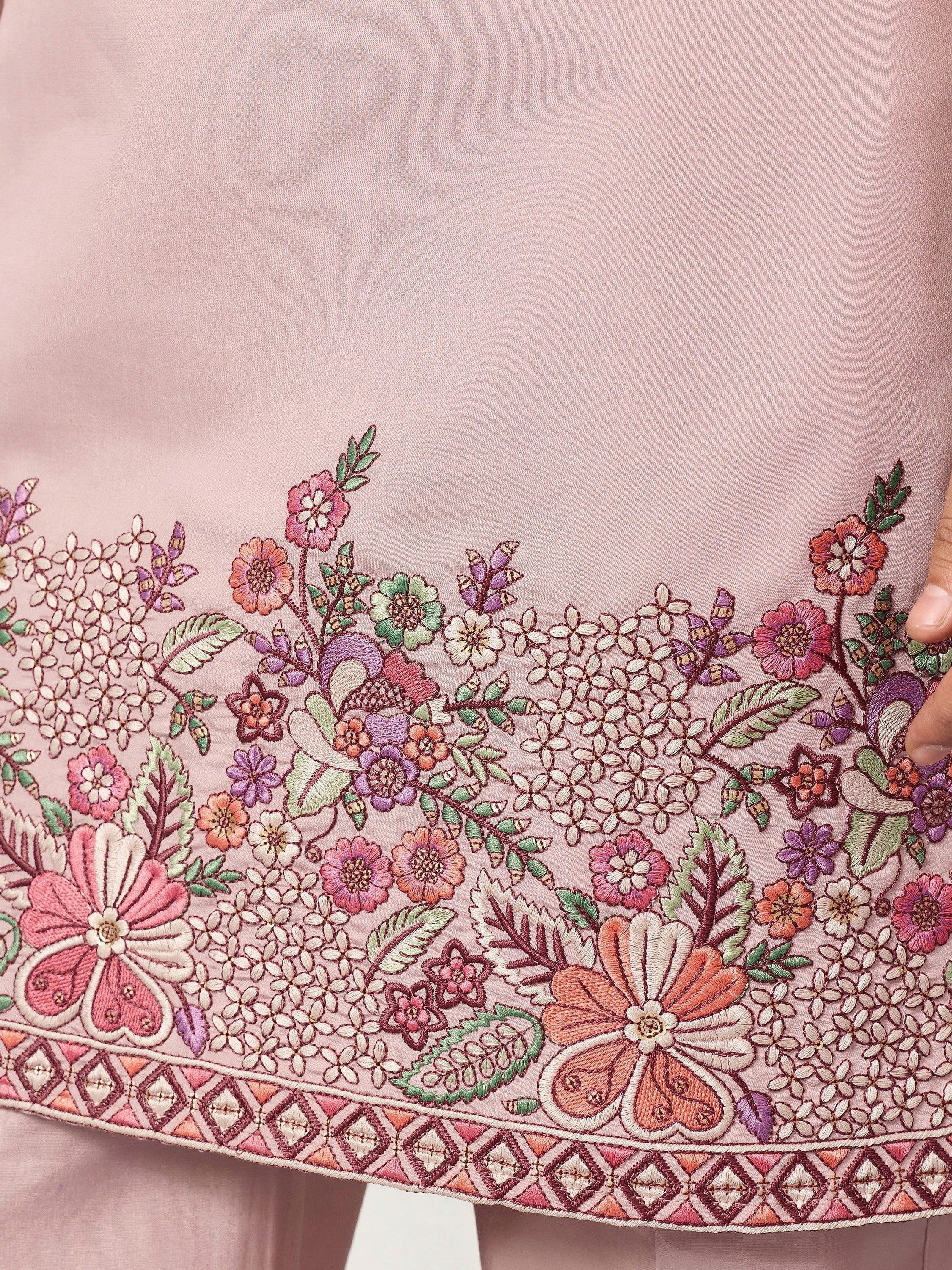 Awesome Pink Embroidered Silk Function Wear Men’s Kurta Set