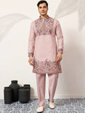 Awesome Pink Embroidered Silk Function Wear Men’s Kurta Set