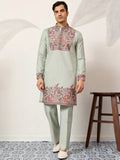 Glamorous Green Embroidered Silk Festival Wear Men’s Kurta Set
