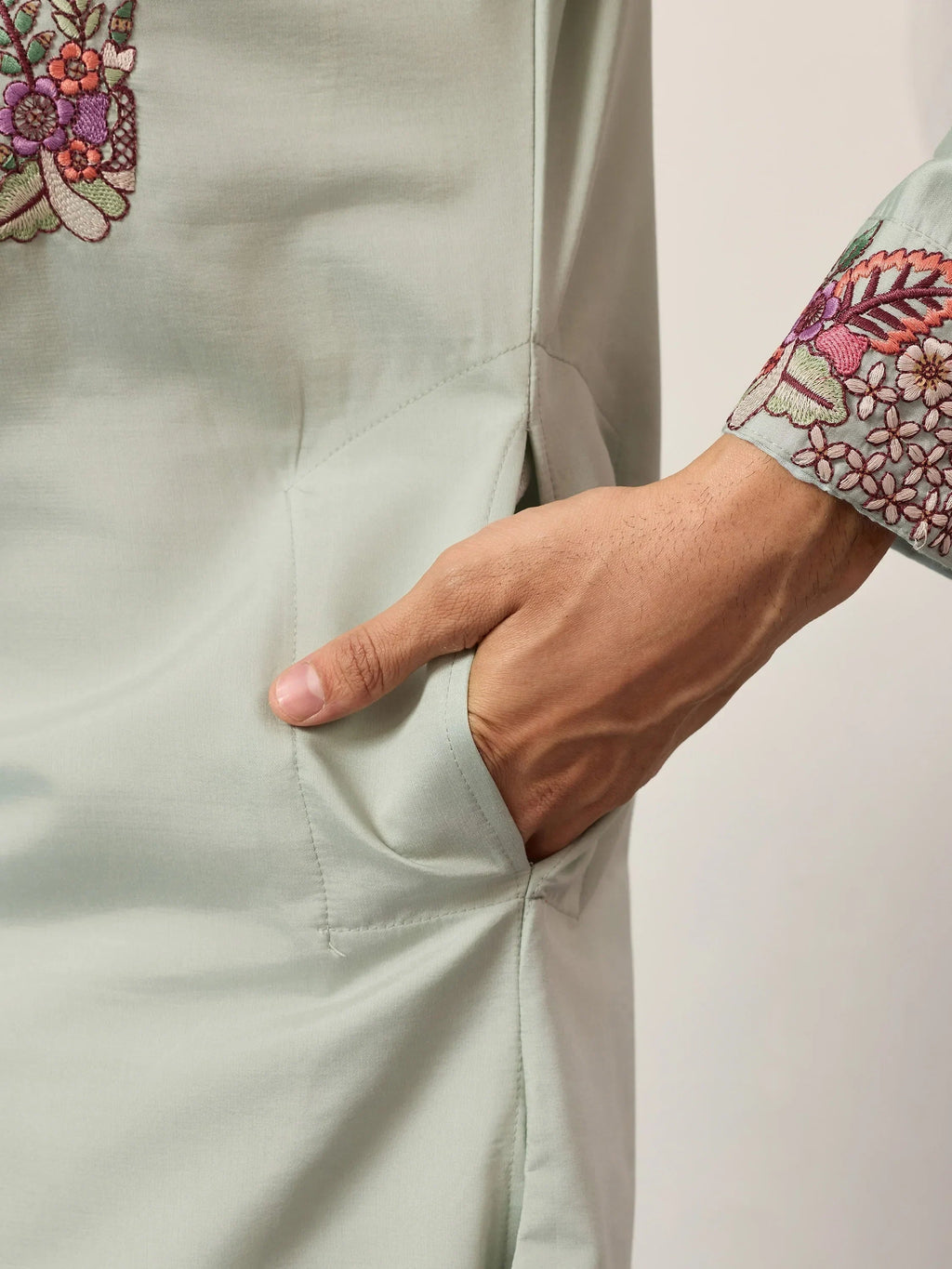 Glamorous Green Embroidered Silk Festival Wear Men’s Kurta Set