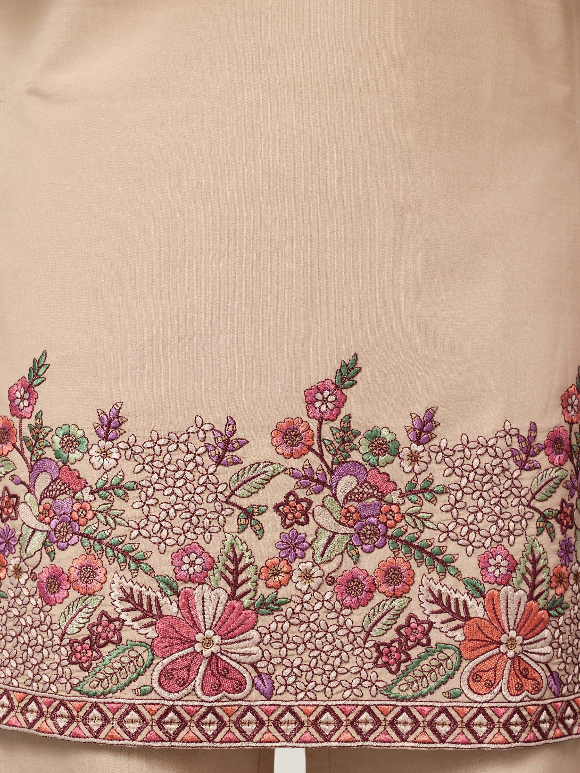 Captivating Beige Embroidered Silk Festival Wear Men’s Kurta Set