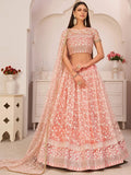 Light Pink Ravishing Light Thread Net Festive Wear Lehenga Choli