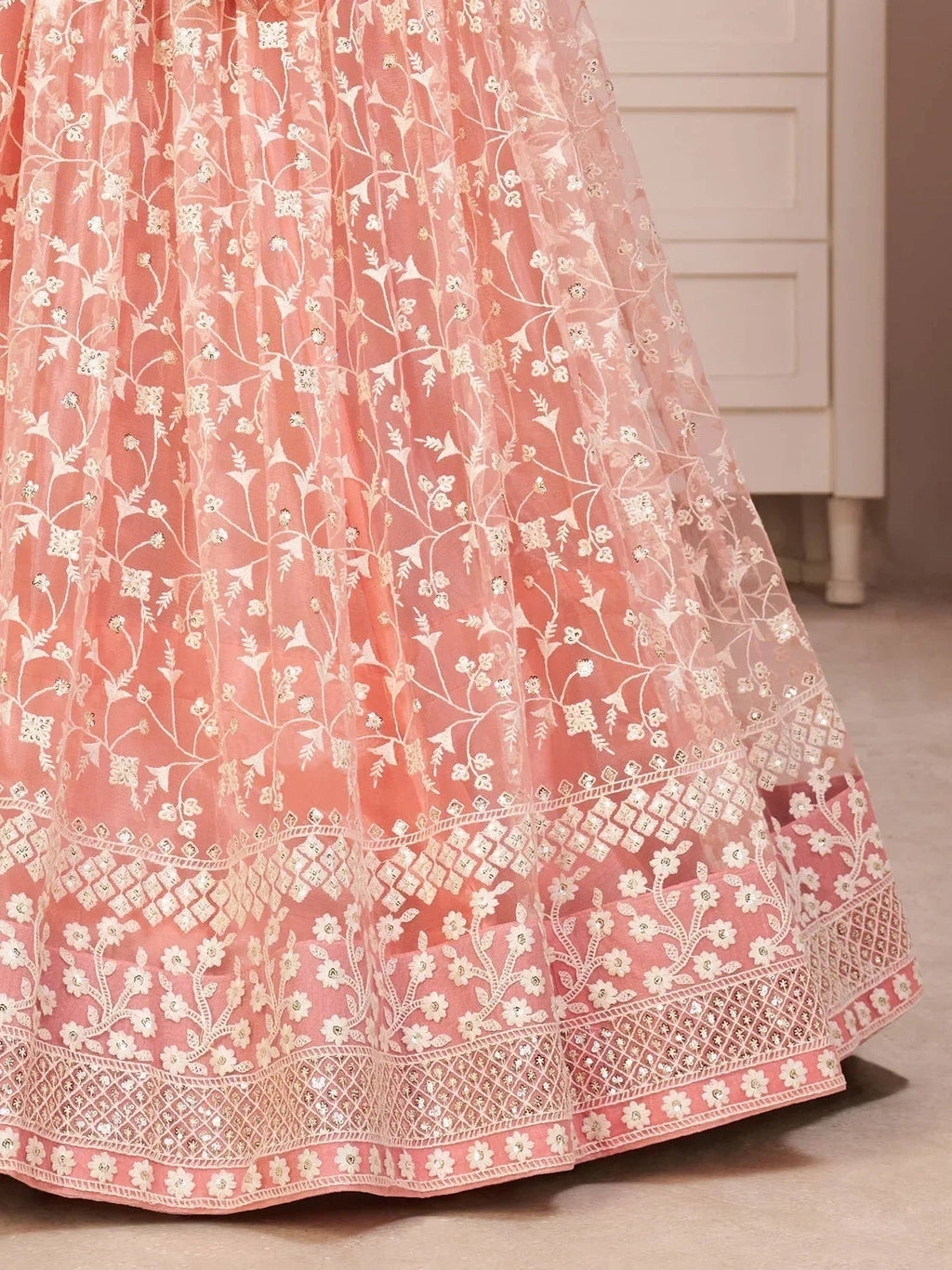 Light Pink Ravishing Light Thread Net Festive Wear Lehenga Choli